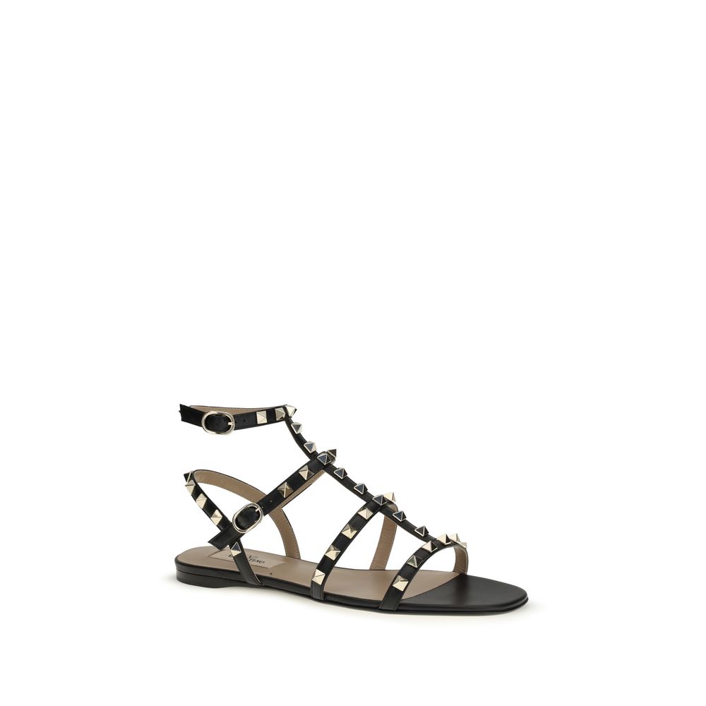 Valentino Garavani Schwarze Bos Taurus Kalbsleder-Sandalen-2