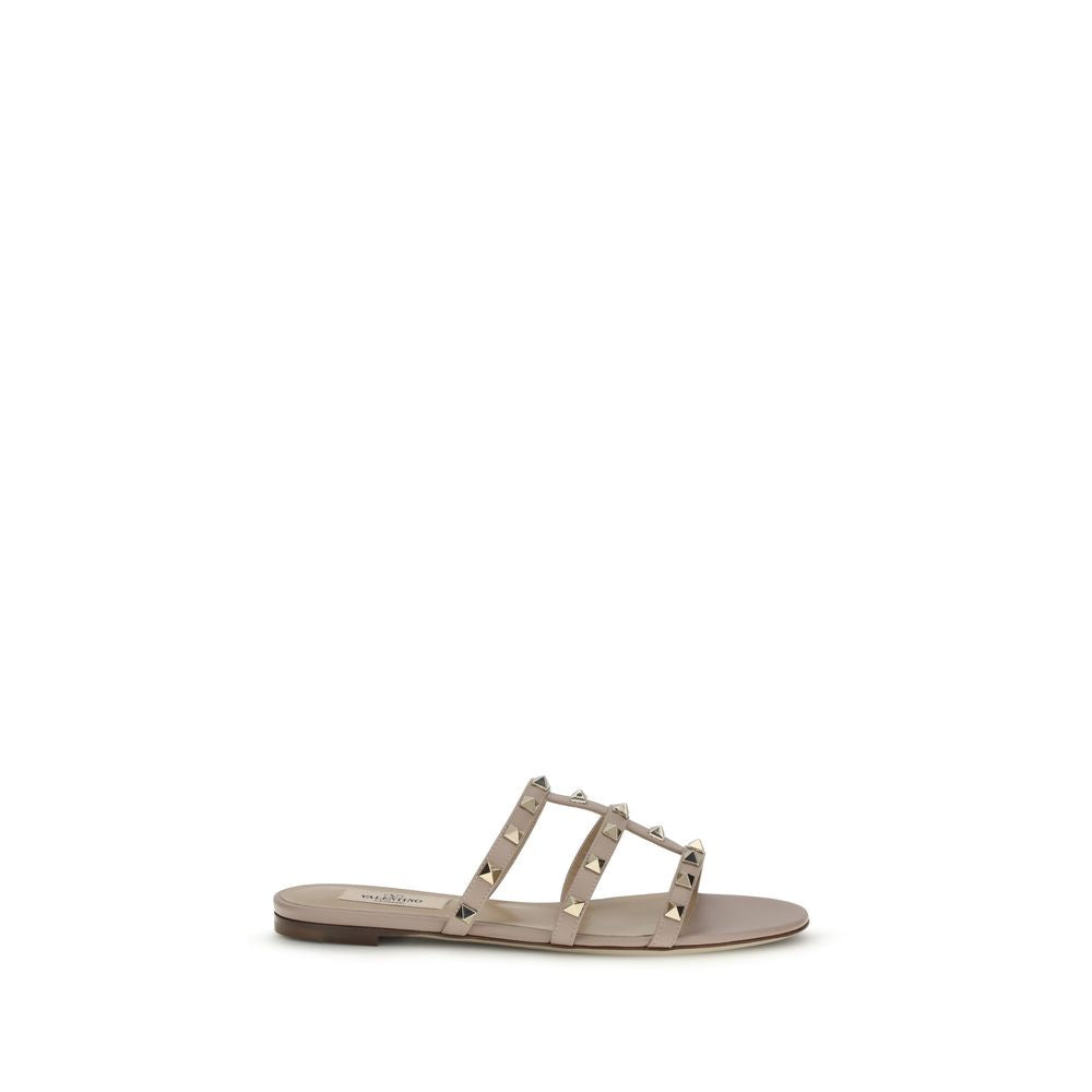 Valentino Garavani Beige Kalbsleder Bos Taurus Flache Sandalen