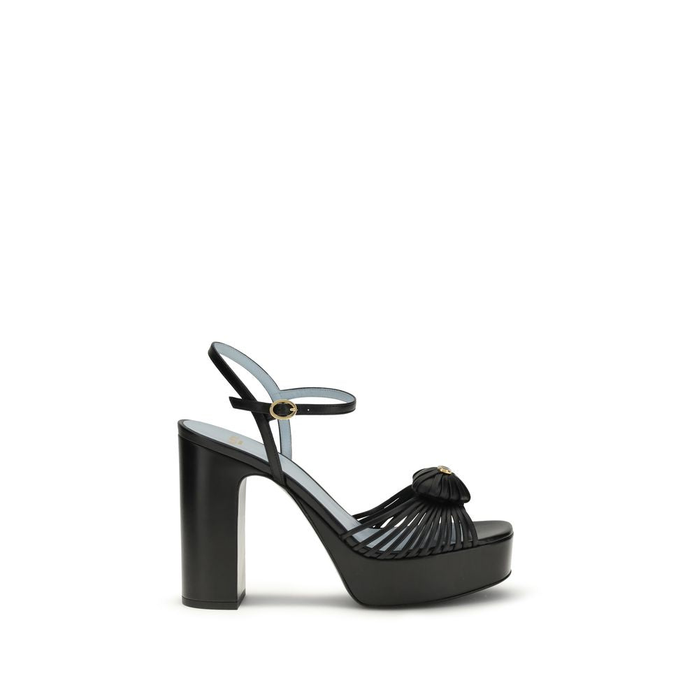 Valentino Garavani Black Bos Taurus Calfskin Platform Sandals-1