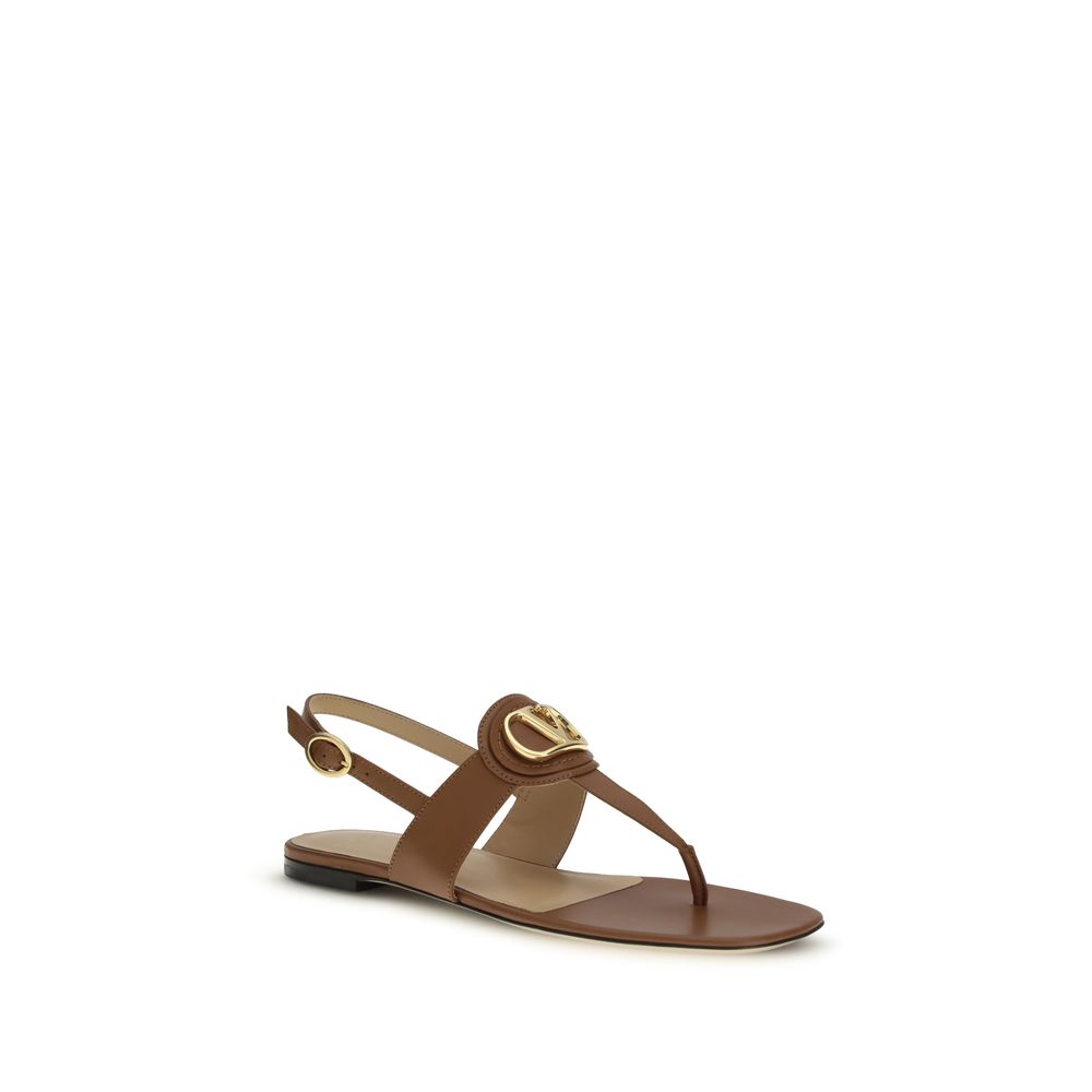 Valentino Garavani Braune Kalbsleder Bos Taurus Flache Sandalen-2
