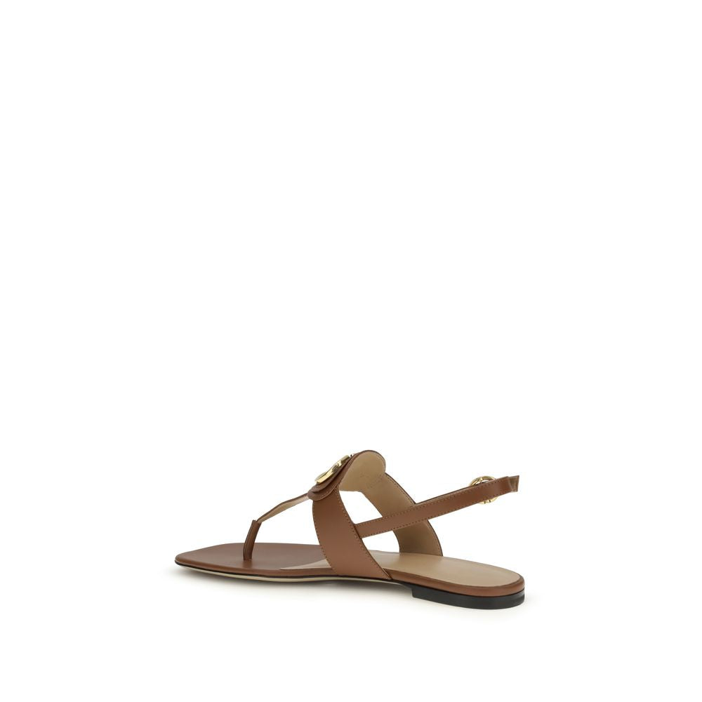 Valentino Garavani Braune Kalbsleder Bos Taurus Flache Sandalen-3