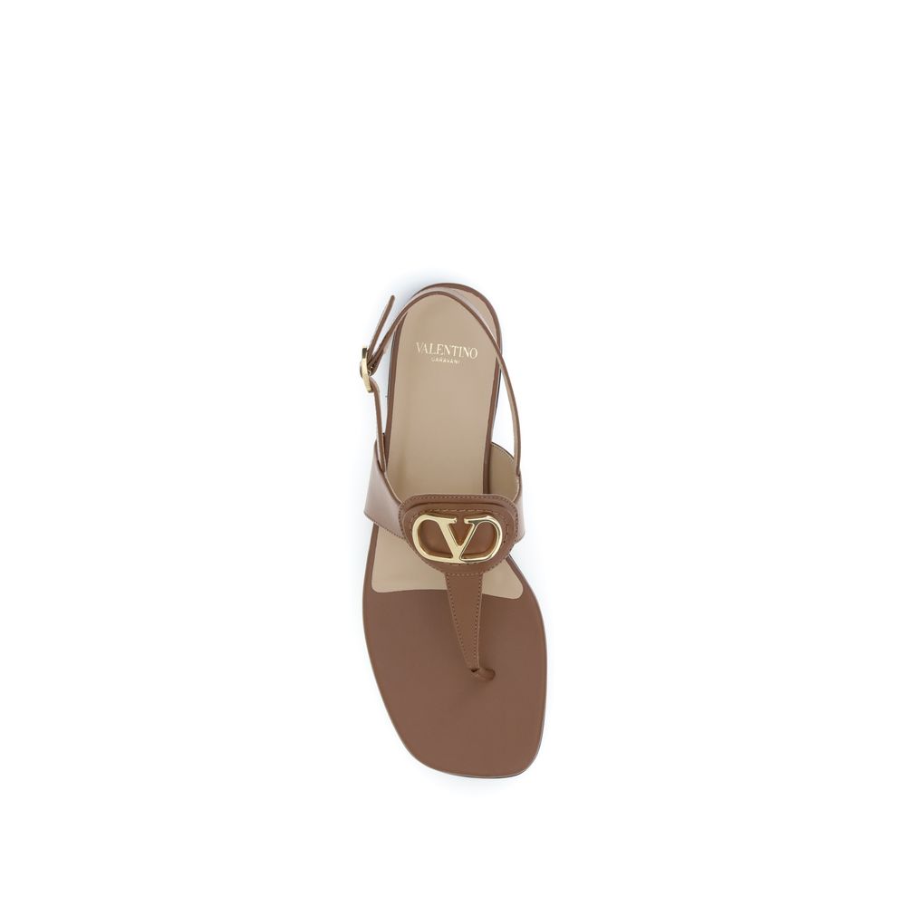 Valentino Garavani Braune Kalbsleder Bos Taurus Flache Sandalen-4