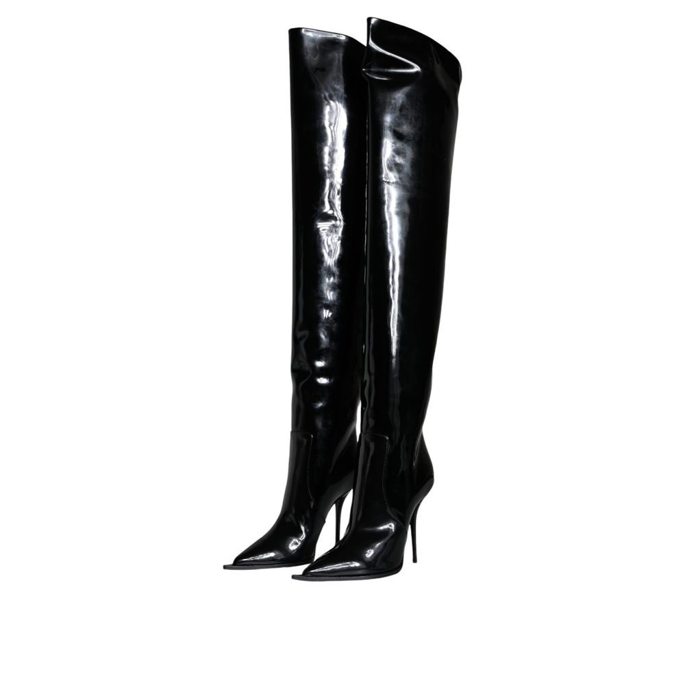 Dolce & Gabbana Schwarze Leder Overknee-Stiefel-2
