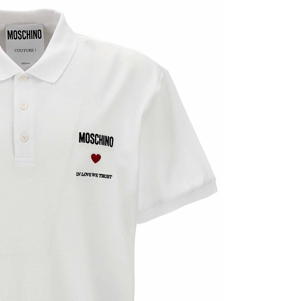 Moschino Couture Weißes Poloshirt aus Baumwolle-4