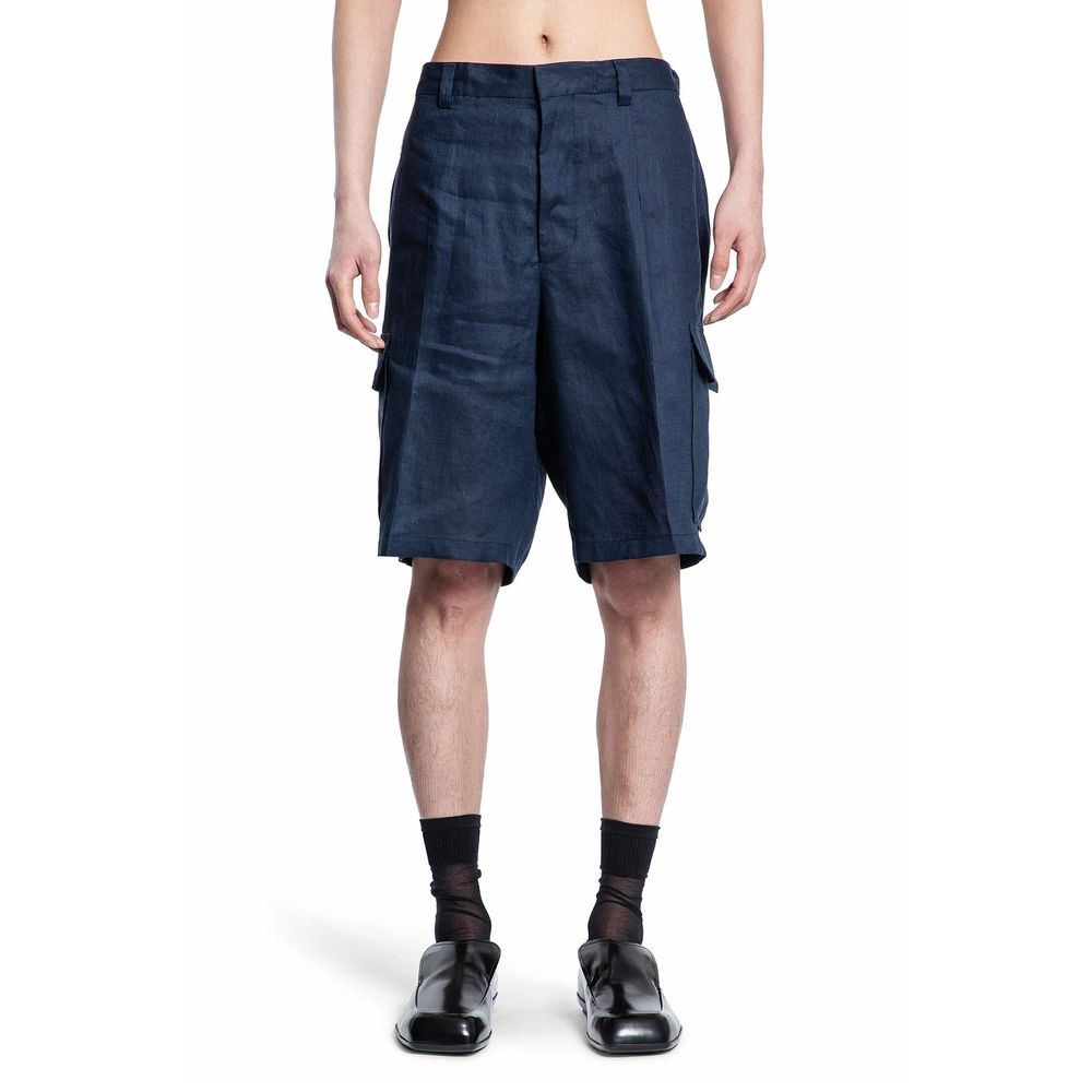 Prada Blaue Leinen-Bermudashorts-2