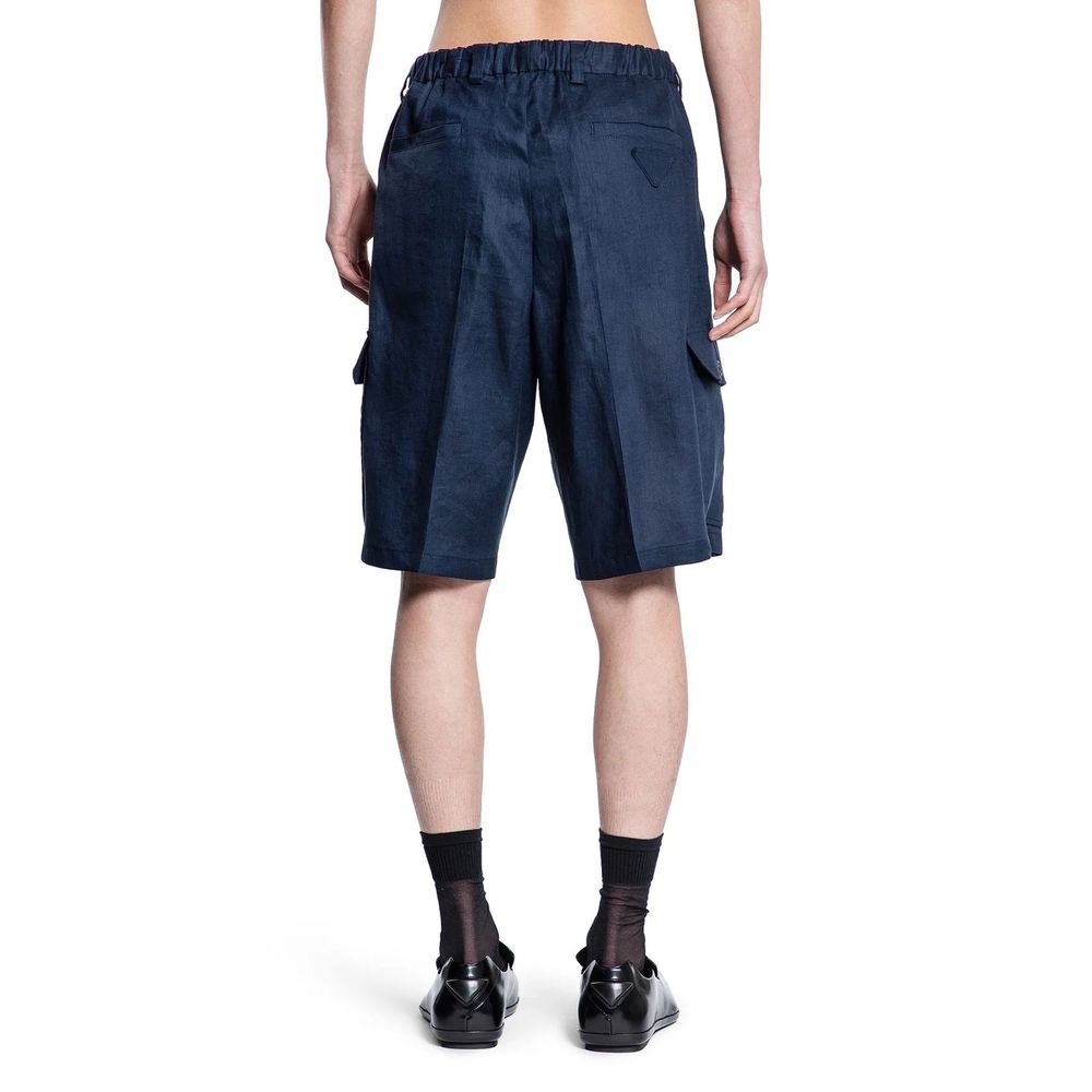 Prada Blaue Leinen-Bermudashorts-3