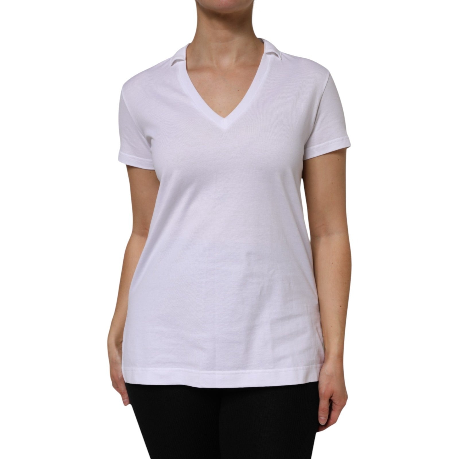 Dolce & Gabbana White Cotton Short-Sleeve V-Neck T-Shirt-2