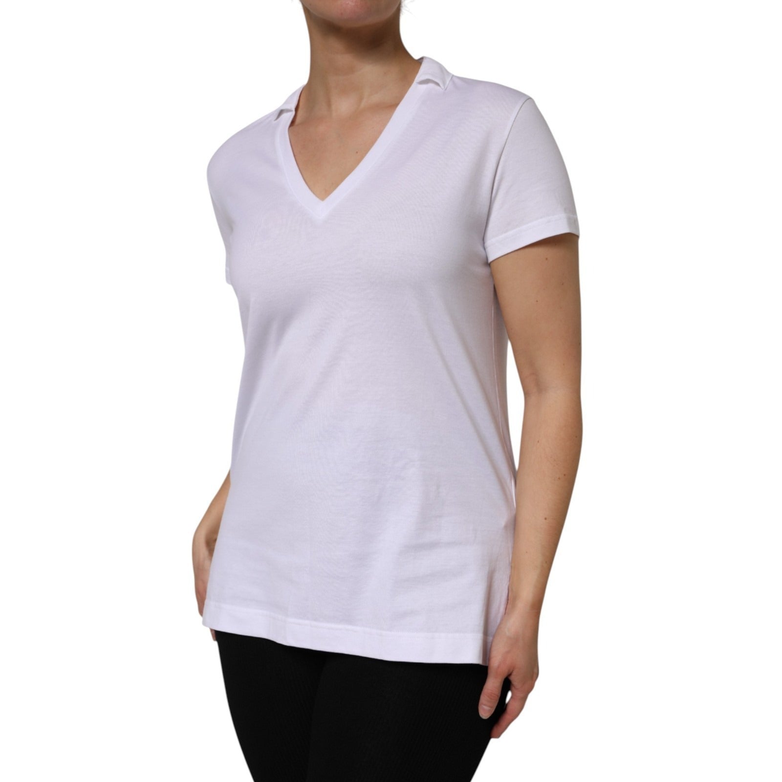 Dolce & Gabbana White Cotton Short-Sleeve V-Neck T-Shirt-3