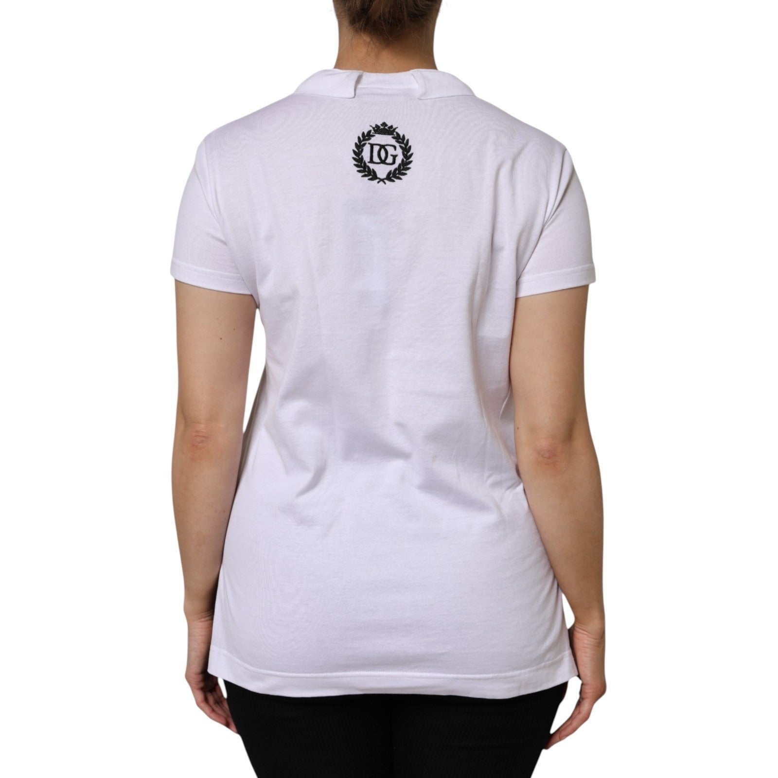 Dolce & Gabbana White Cotton Short-Sleeve V-Neck T-Shirt-4