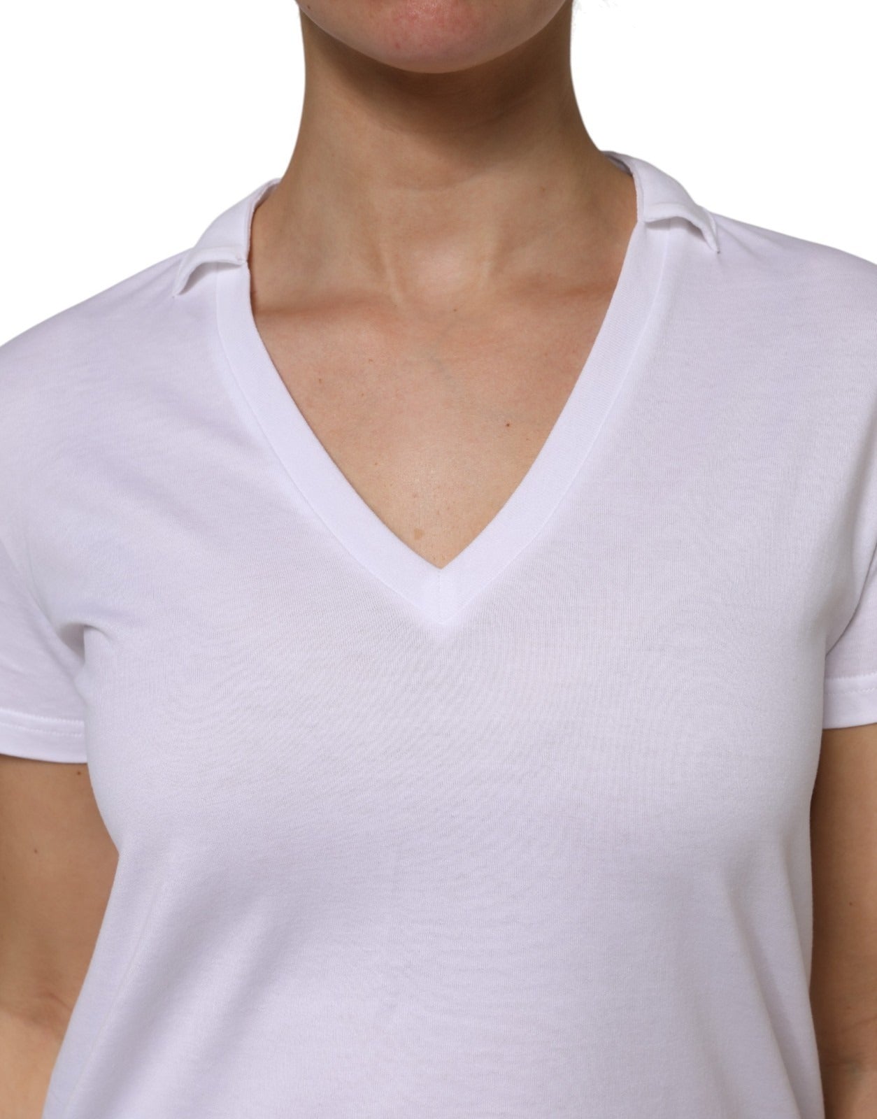 Dolce & Gabbana White Cotton Short-Sleeve V-Neck T-Shirt-5