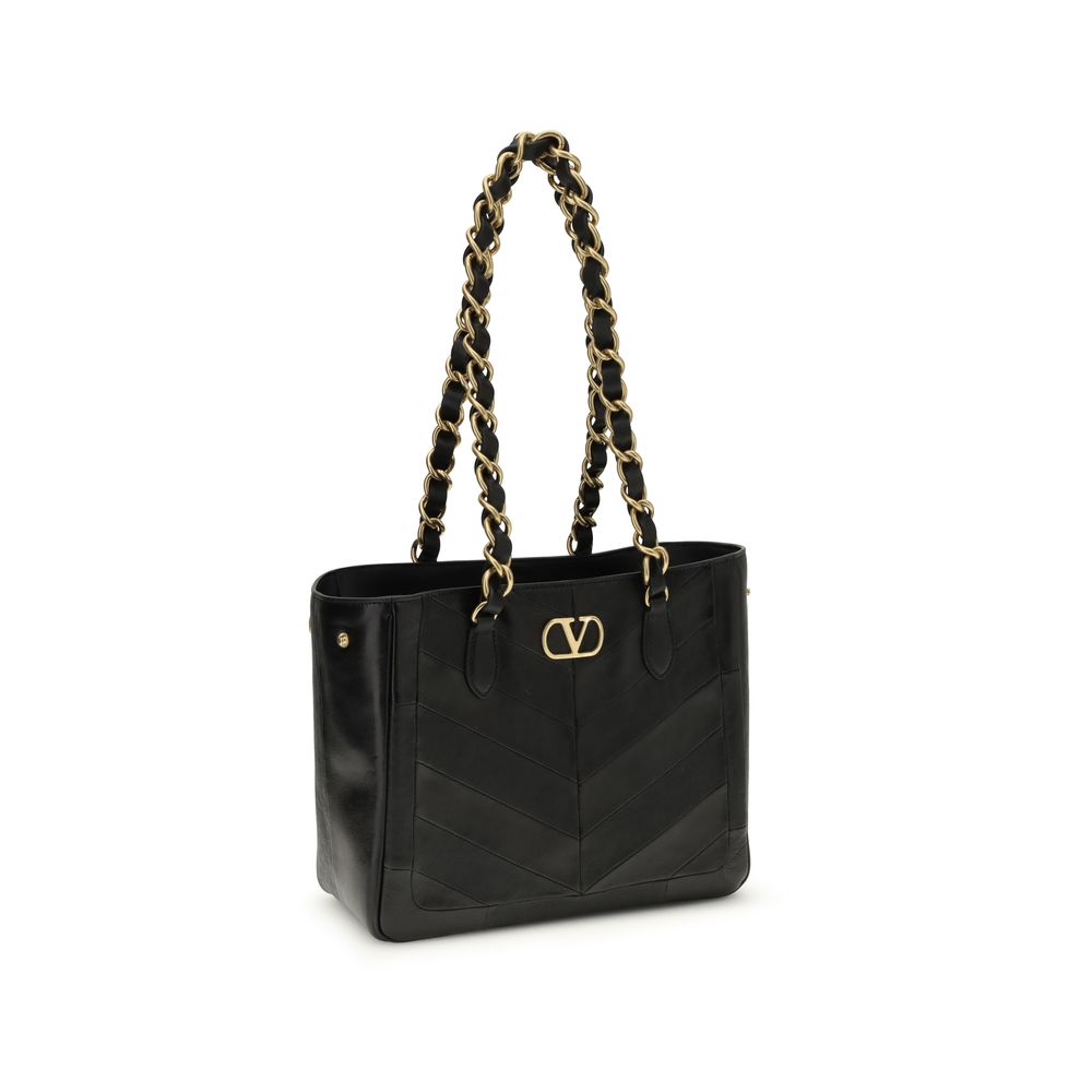 Valentino Garavani Schwarze Napa Leder / Kalbsleder Schultertasche-2