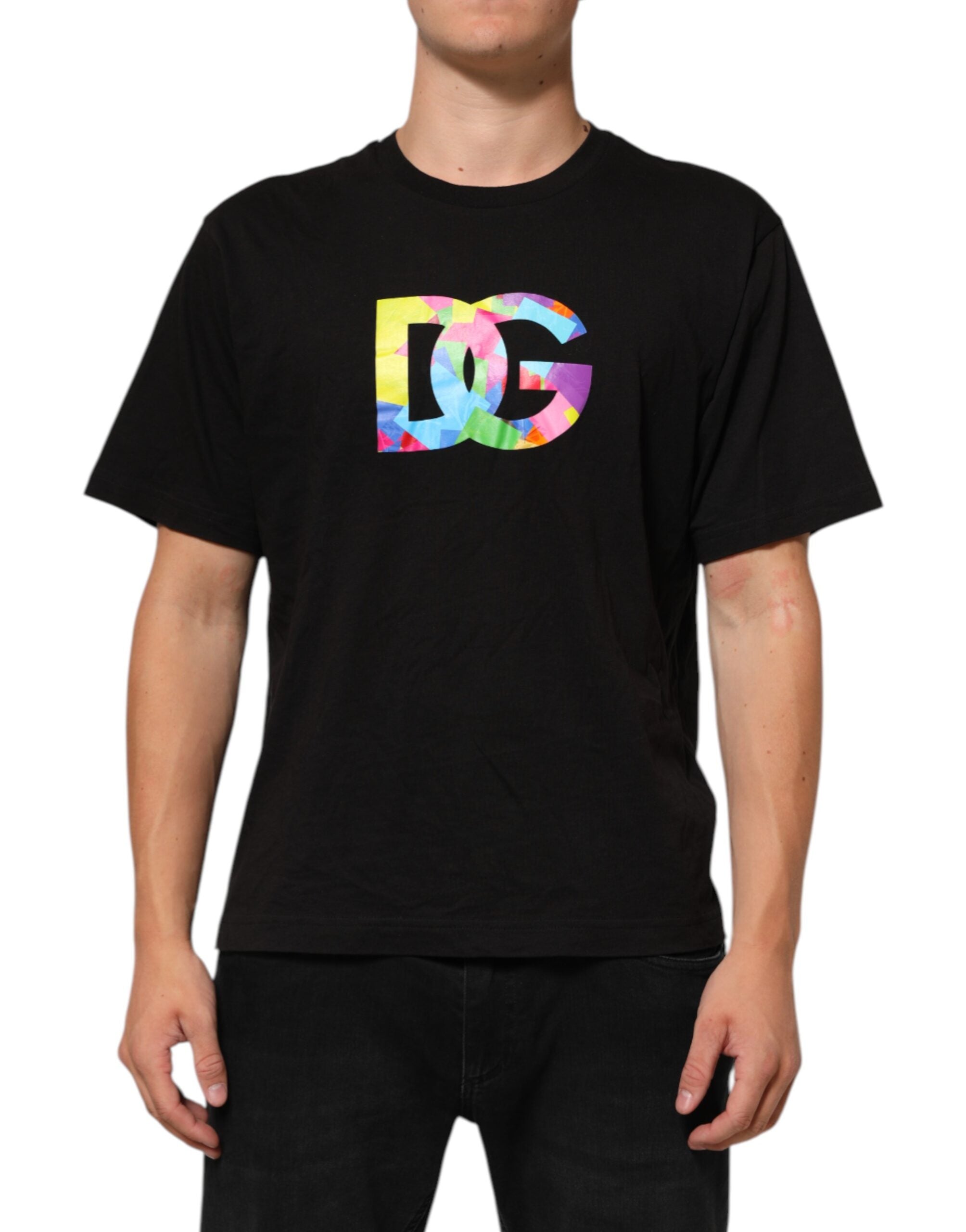 Dolce & Gabbana Schwarzes Baumwoll-T-Shirt mit Rundhalsausschnitt und Logo-Print-2