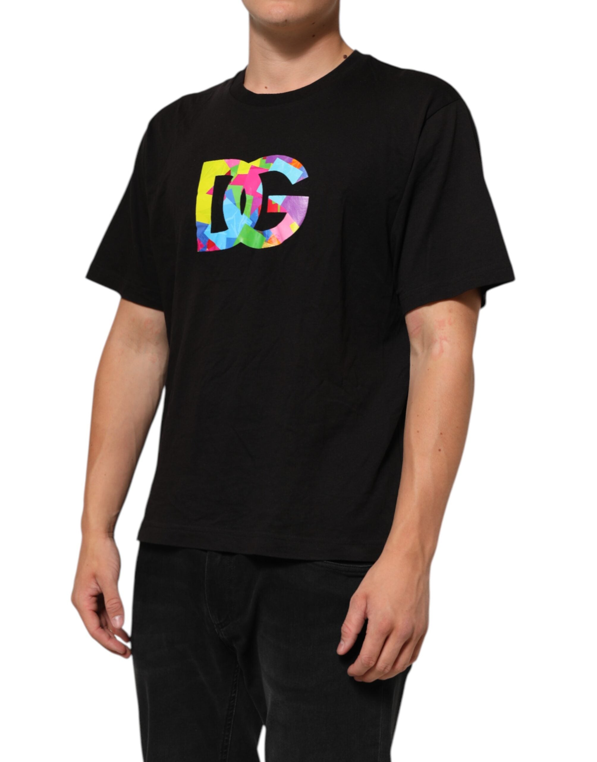 Dolce & Gabbana Schwarzes Baumwoll-T-Shirt mit Rundhalsausschnitt und Logo-Print-3