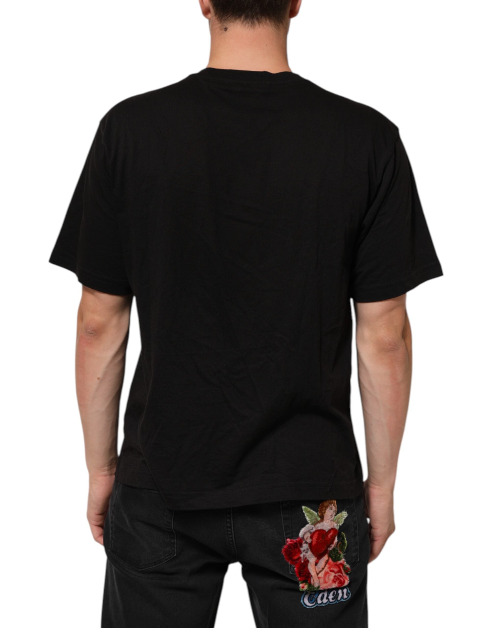 Dolce & Gabbana Schwarzes Baumwoll-T-Shirt mit Rundhalsausschnitt und Logo-Print-4