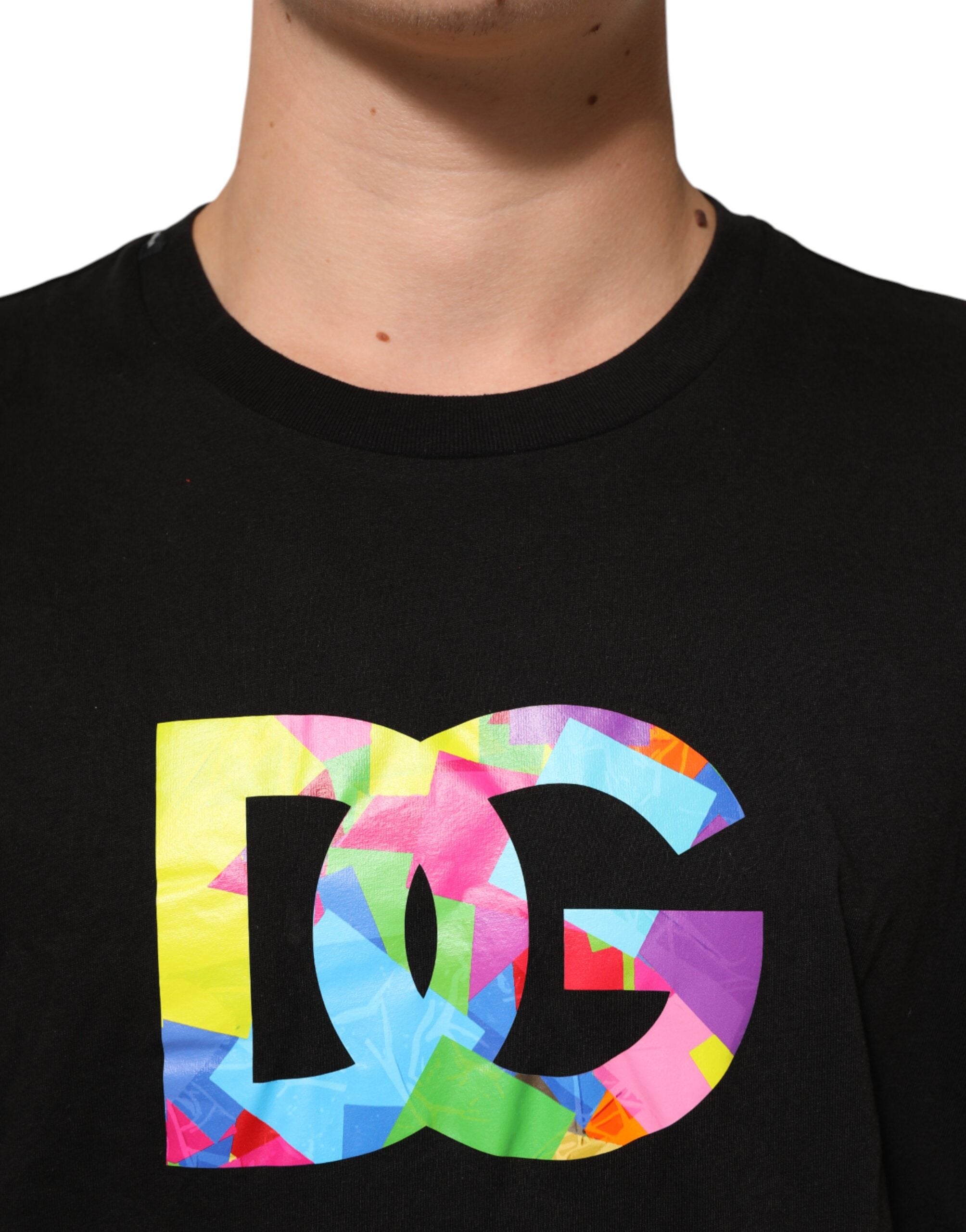 Dolce & Gabbana Schwarzes Baumwoll-T-Shirt mit Rundhalsausschnitt und Logo-Print-5