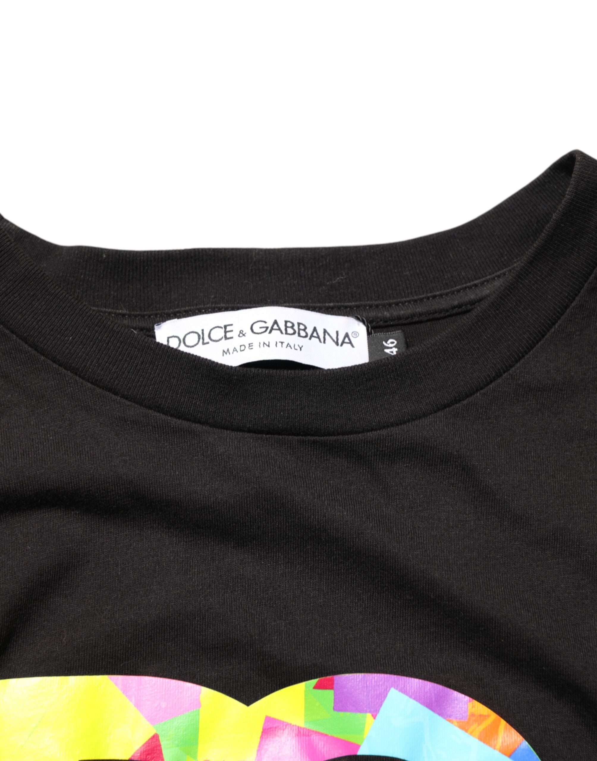 Dolce & Gabbana Schwarzes Baumwoll-T-Shirt mit Rundhalsausschnitt und Logo-Print-7
