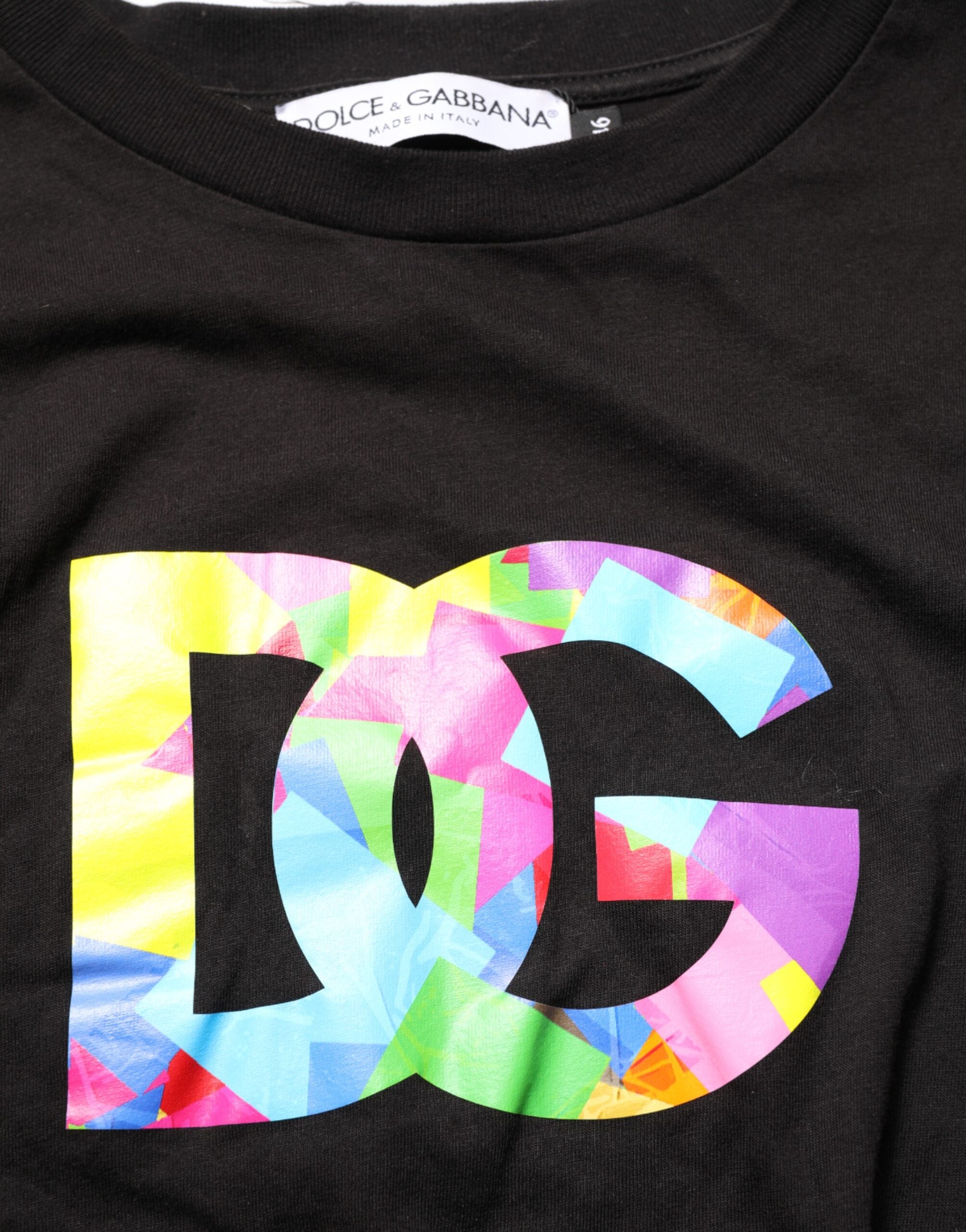 Dolce & Gabbana Schwarzes Baumwoll-T-Shirt mit Rundhalsausschnitt und Logo-Print-8