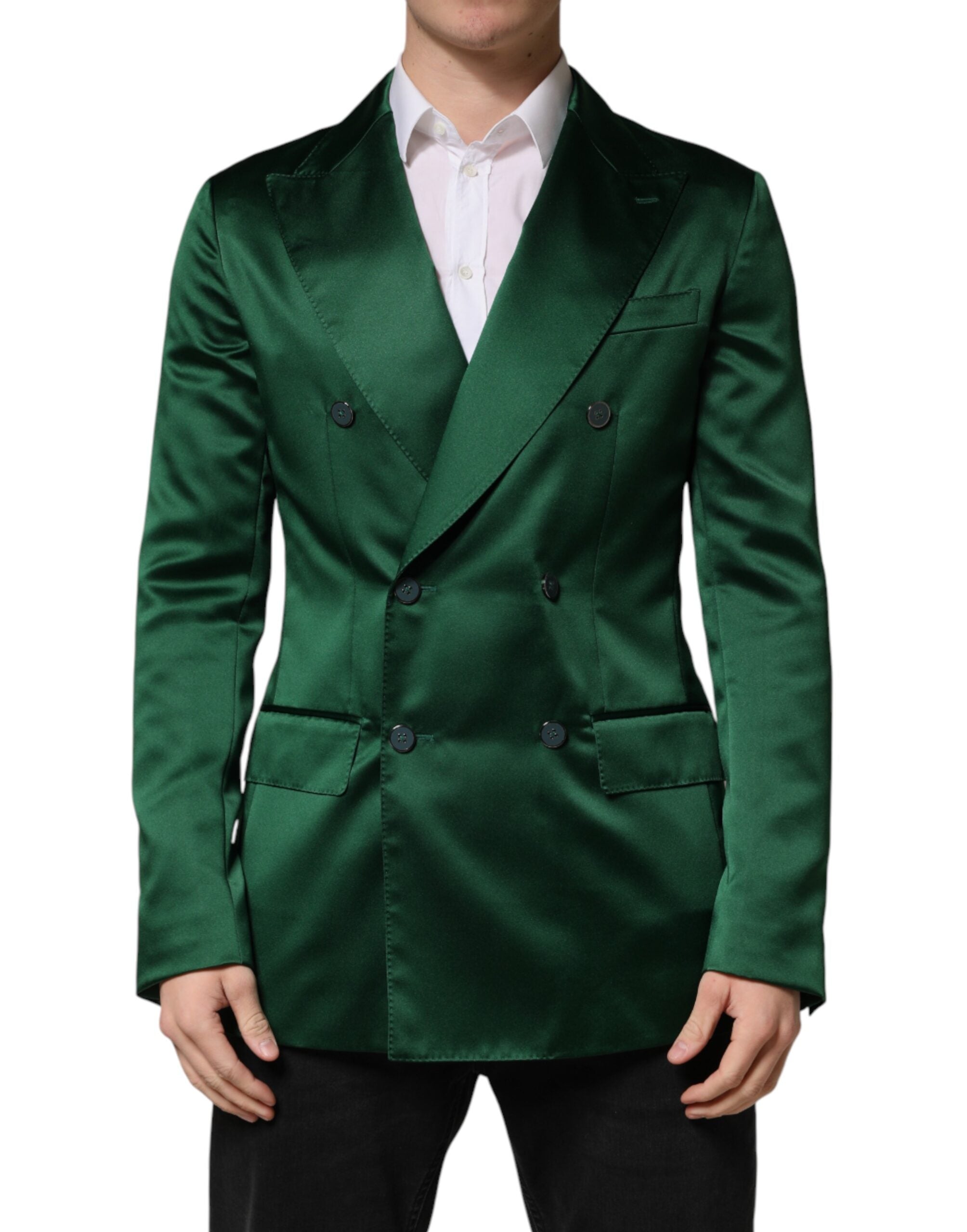Dolce & Gabbana Green Satin Double-Breasted Blazer-2