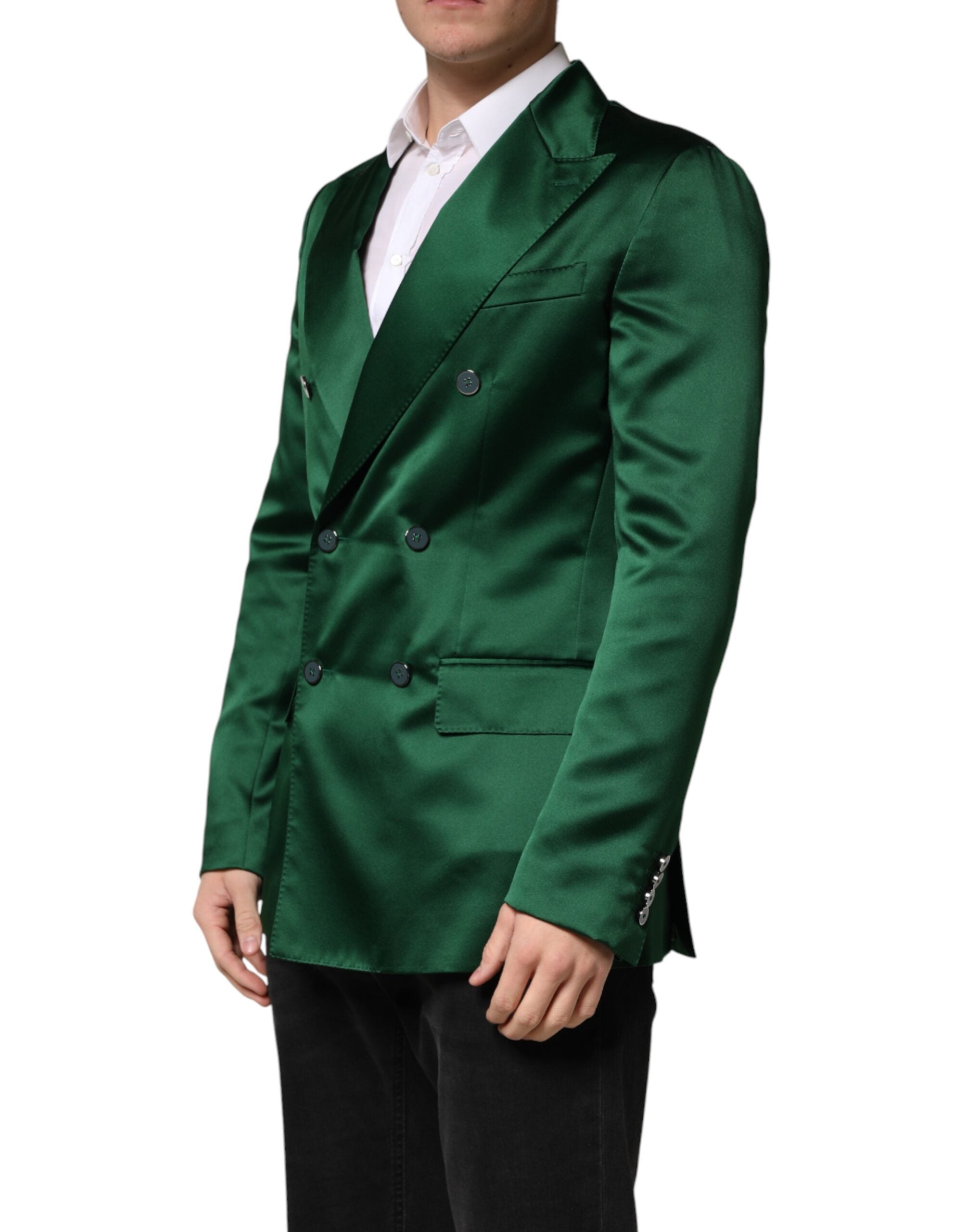 Dolce & Gabbana Green Satin Double-Breasted Blazer-3