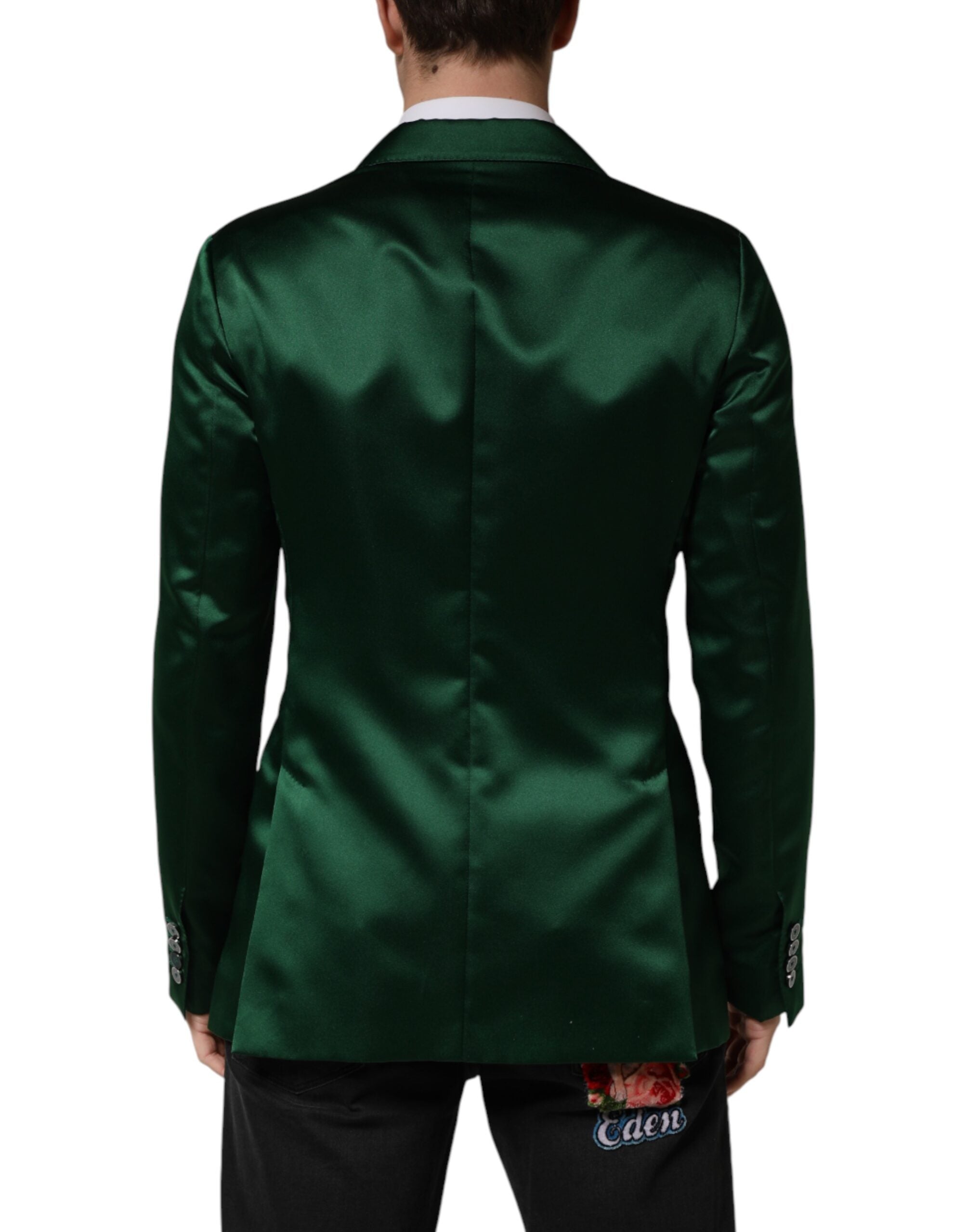 Dolce & Gabbana Green Satin Double-Breasted Blazer-4