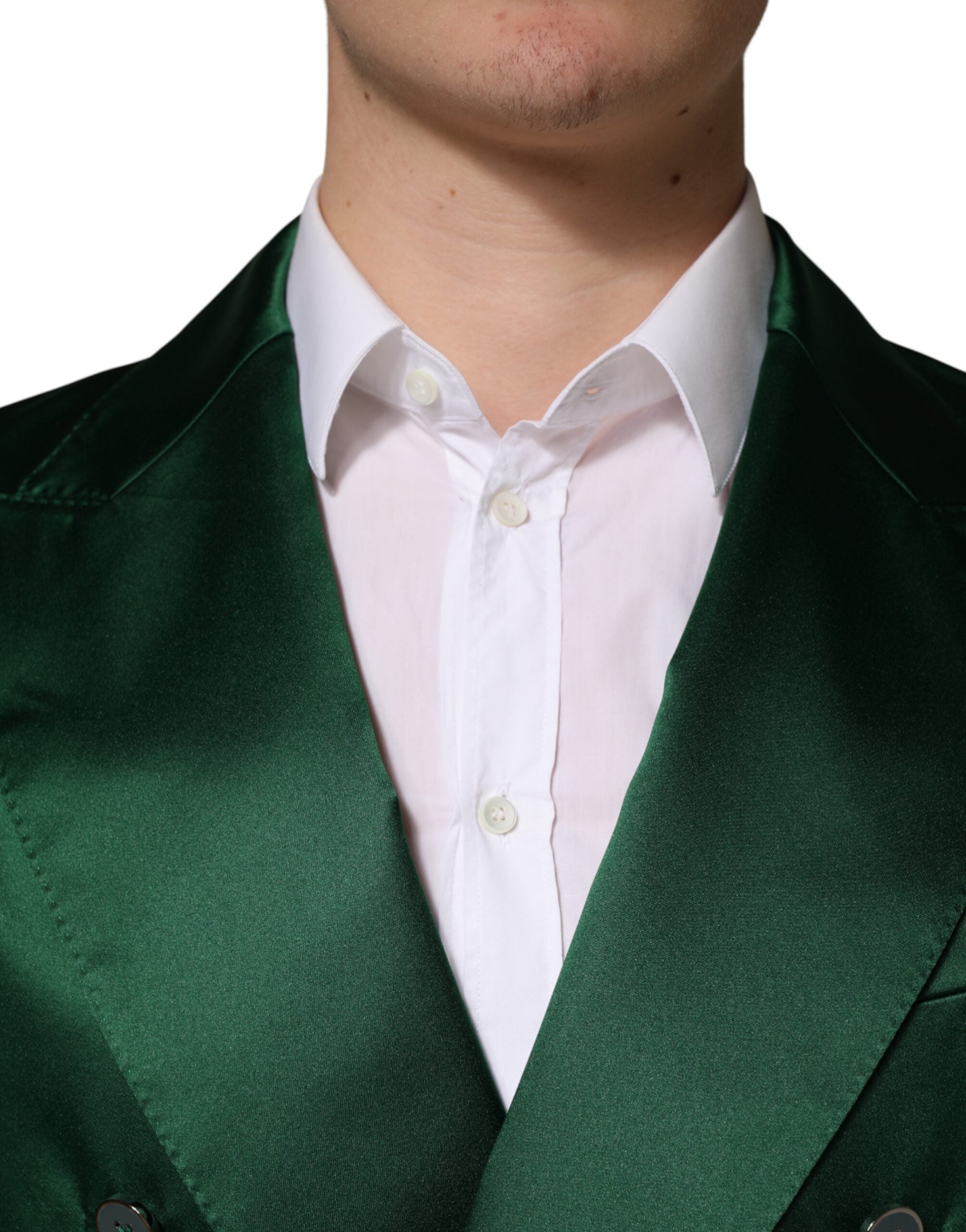 Dolce & Gabbana Green Satin Double-Breasted Blazer-5