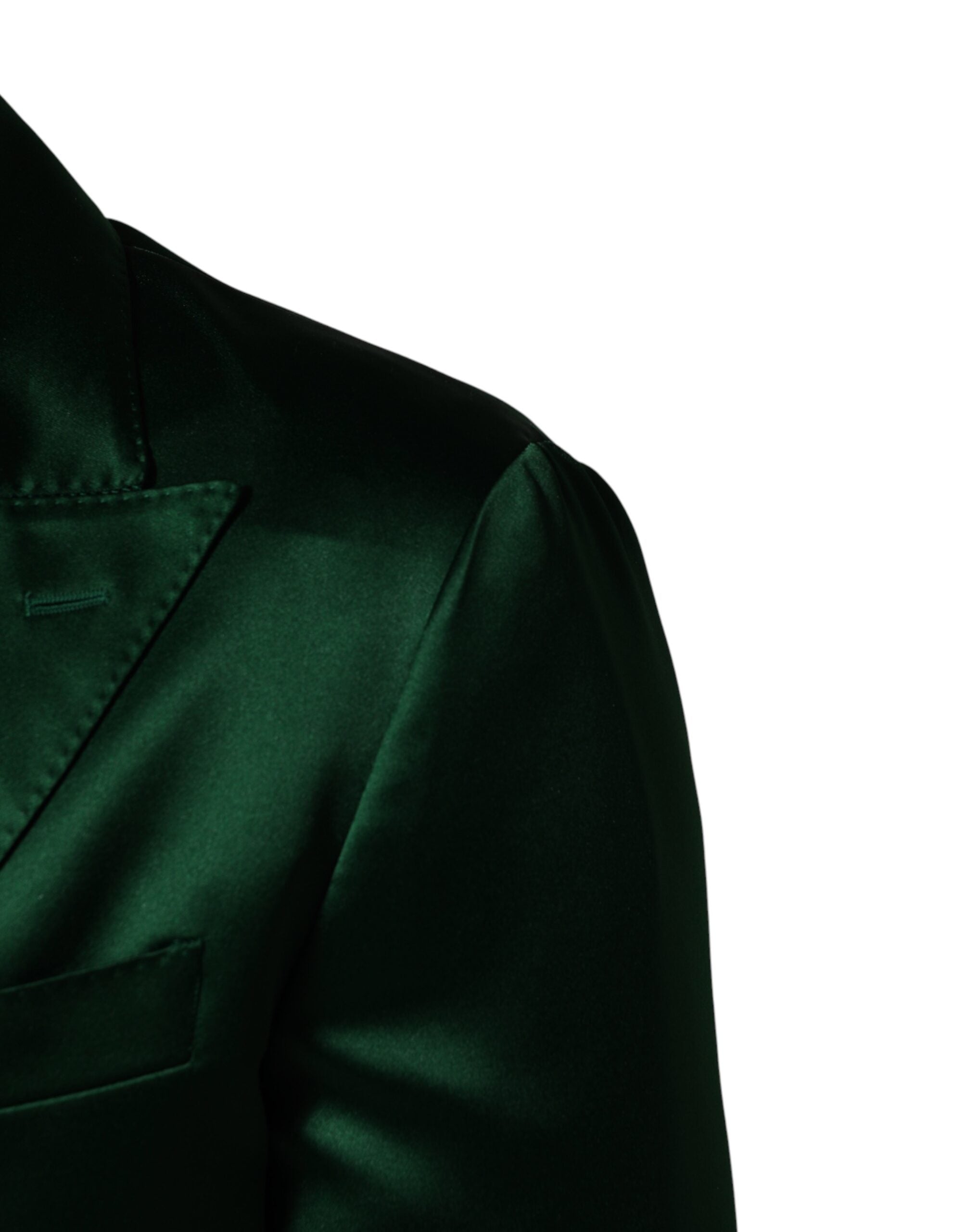 Dolce & Gabbana Green Satin Double-Breasted Blazer-6