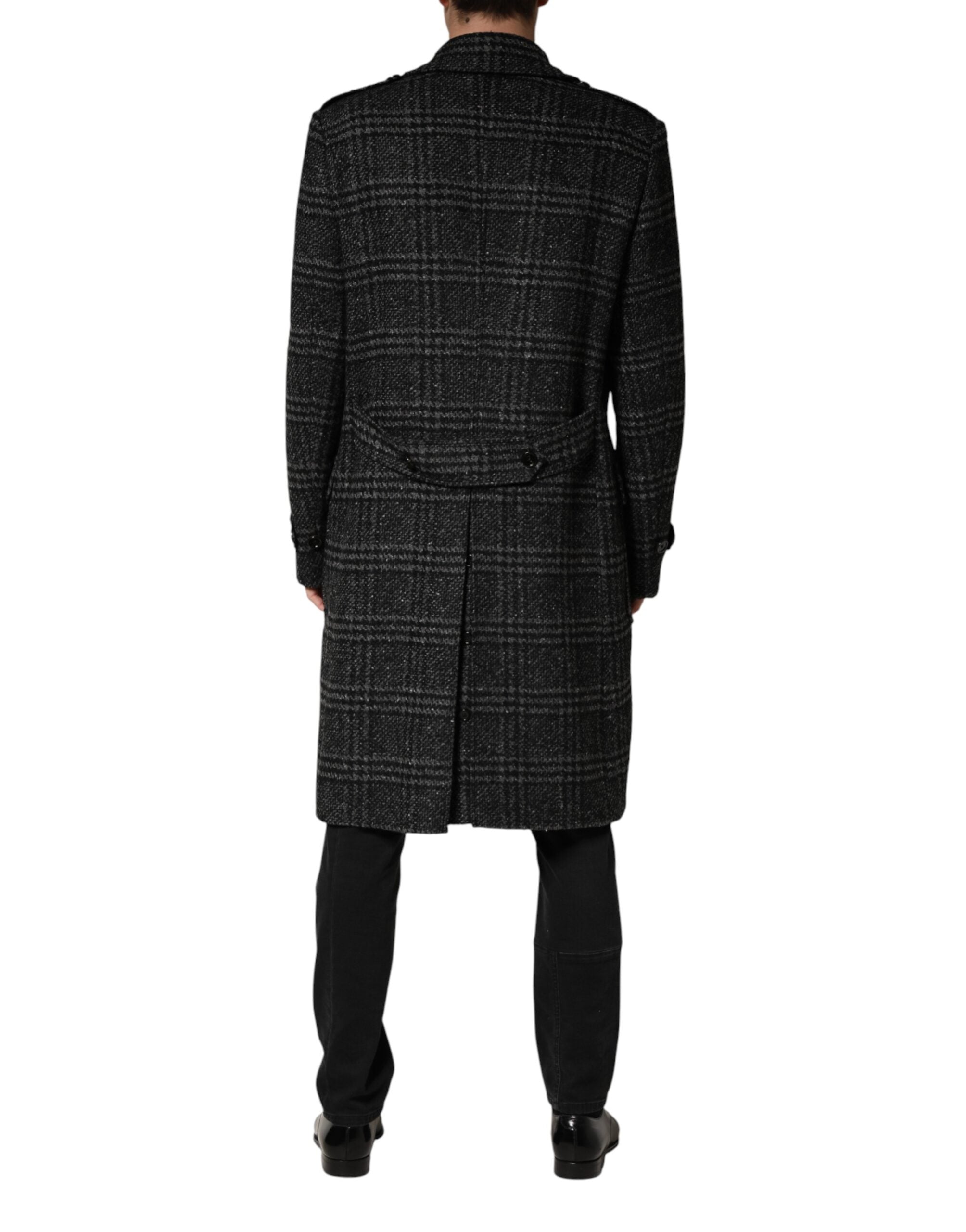 Dolce & Gabbana Grey Double-Breasted Plaid Wool Coat-4