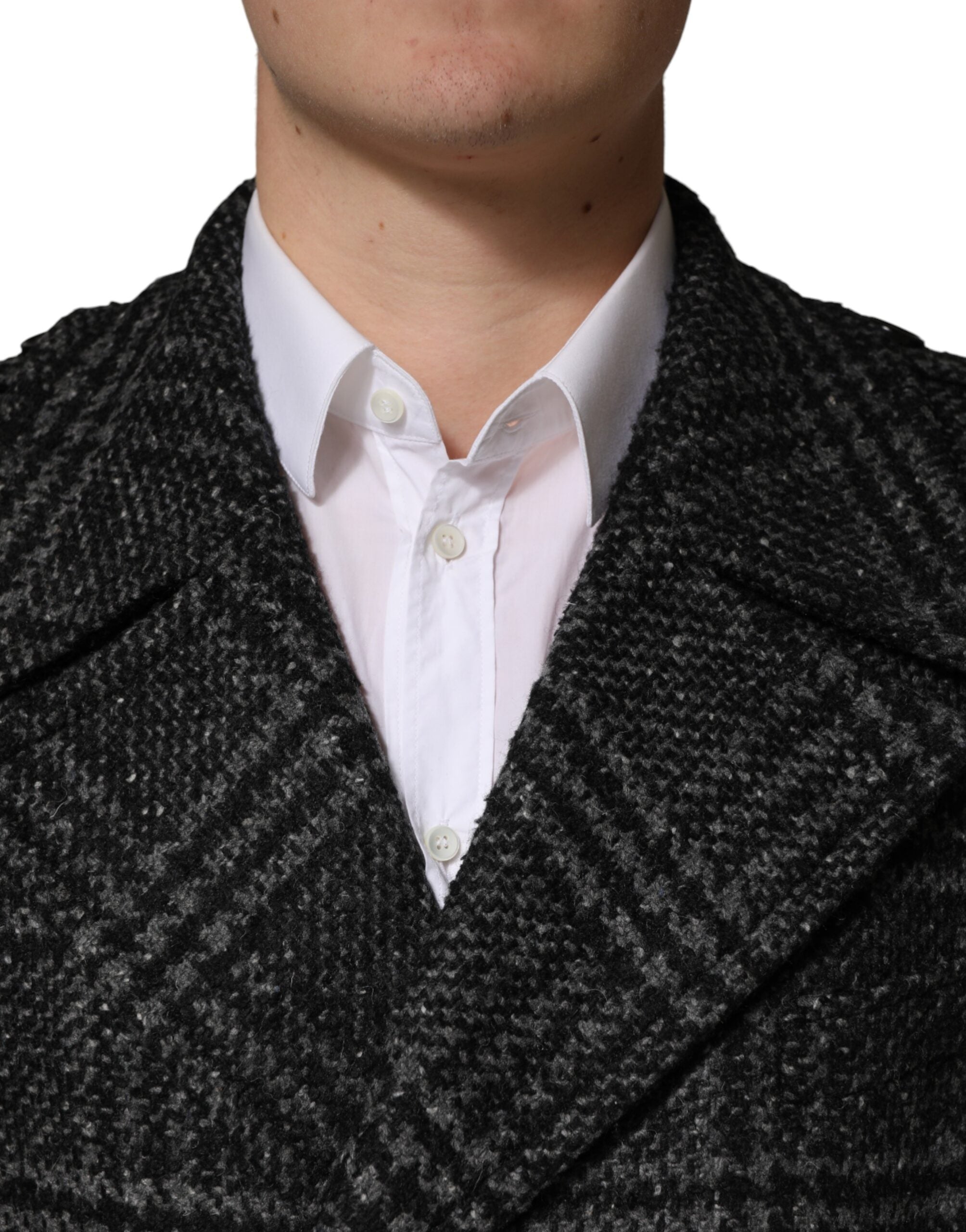 Dolce & Gabbana Grey Double-Breasted Plaid Wool Coat-5
