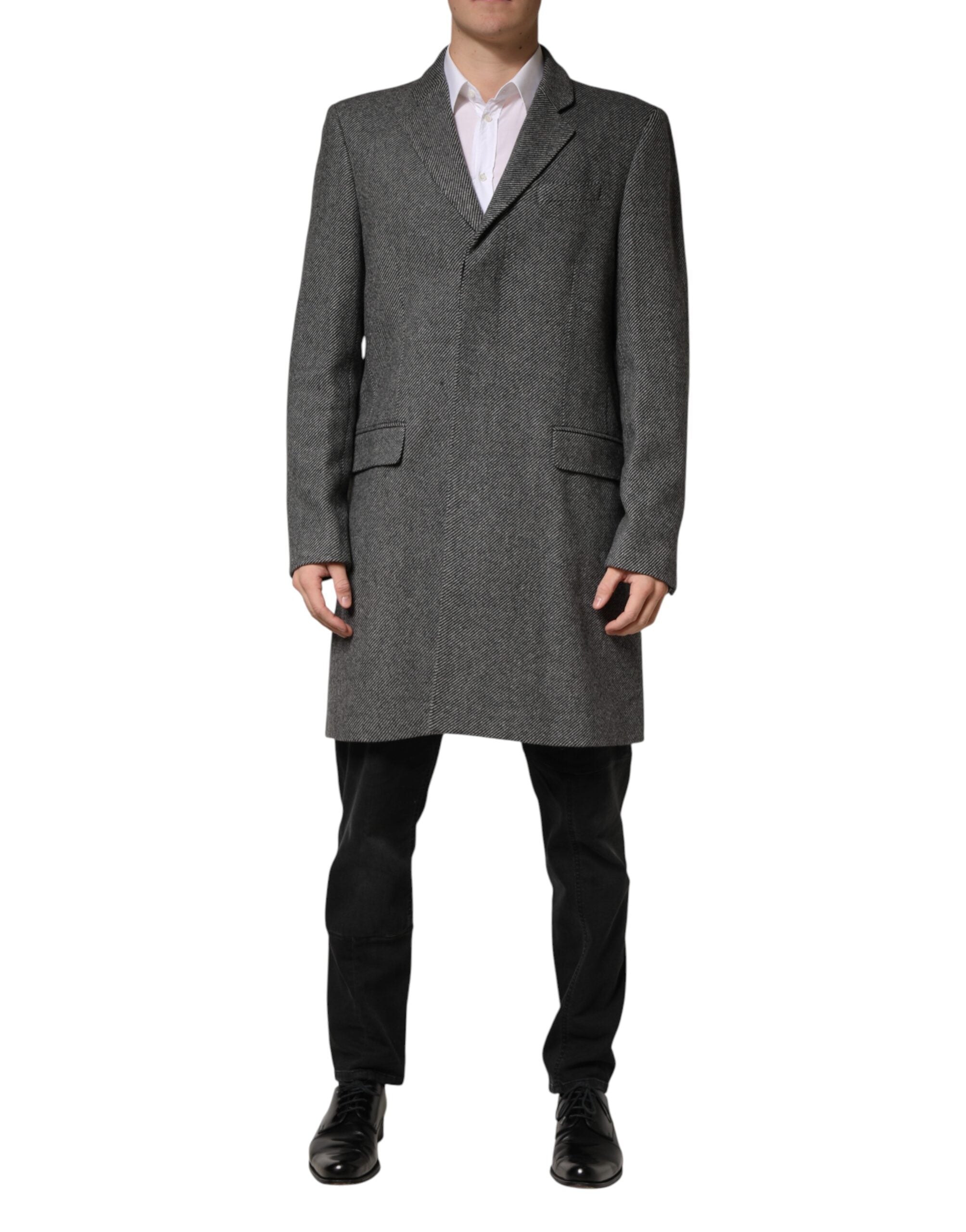 Dolce & Gabbana Grauer einreihiger Herren-Trenchcoat