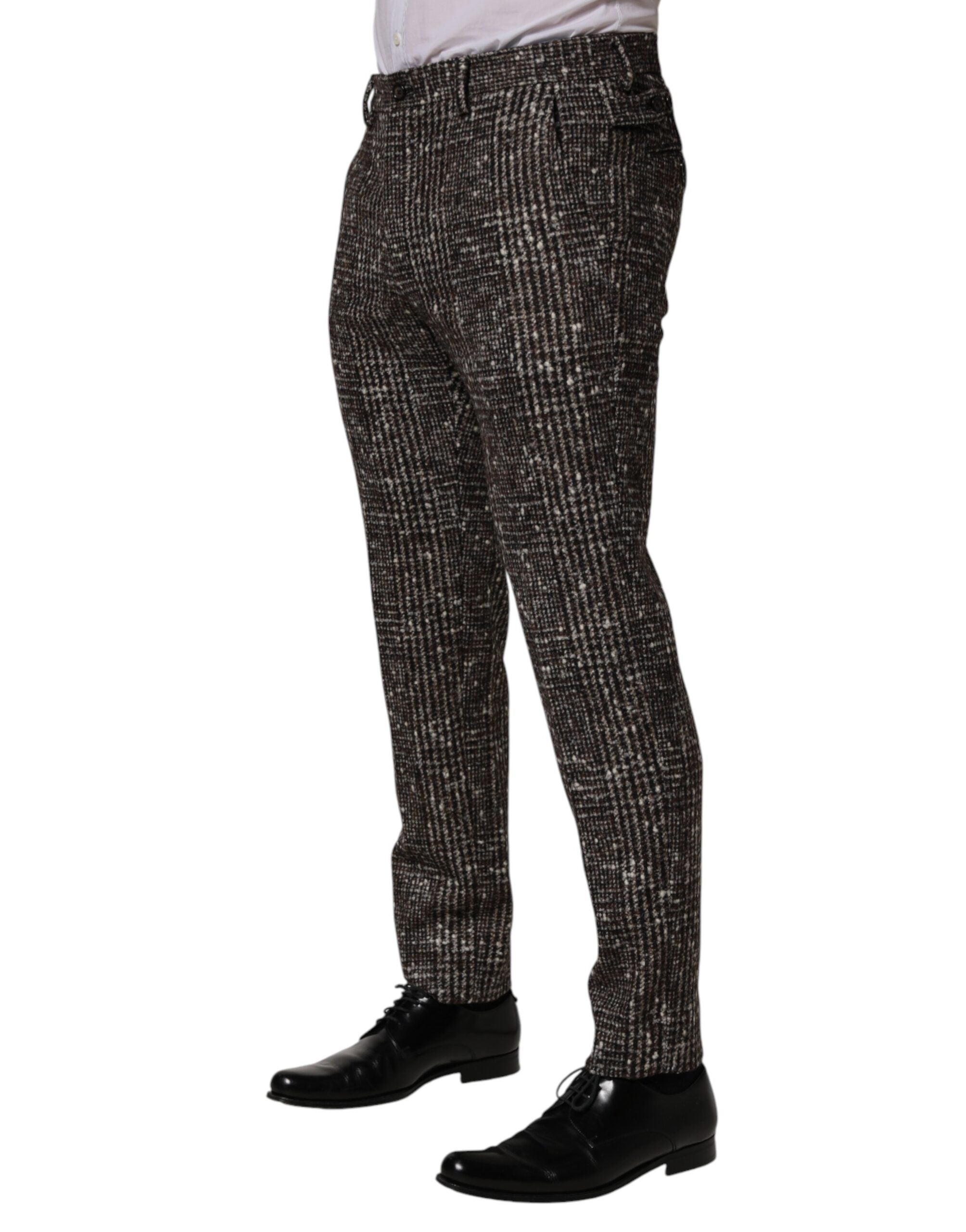 Dolce & Gabbana Brown Wool Plaid Skinny Trousers for Dresses-3