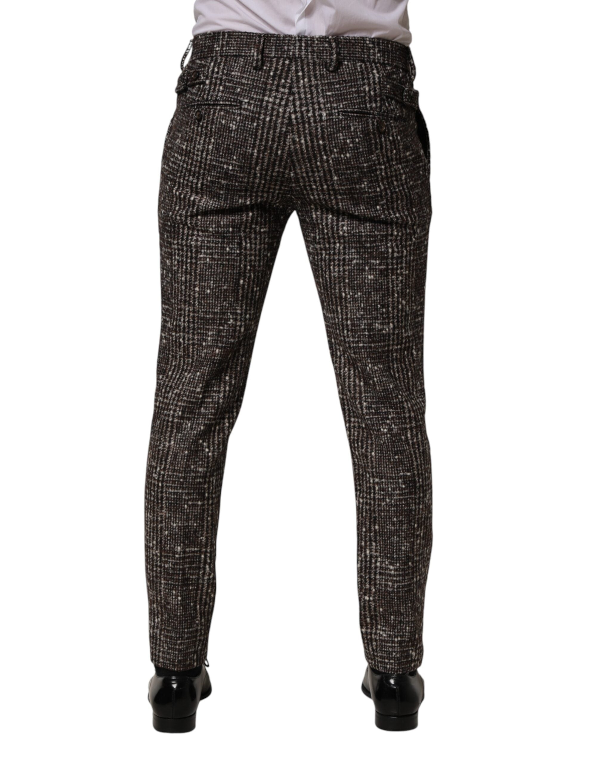 Dolce & Gabbana Brown Wool Plaid Skinny Trousers for Dresses-4