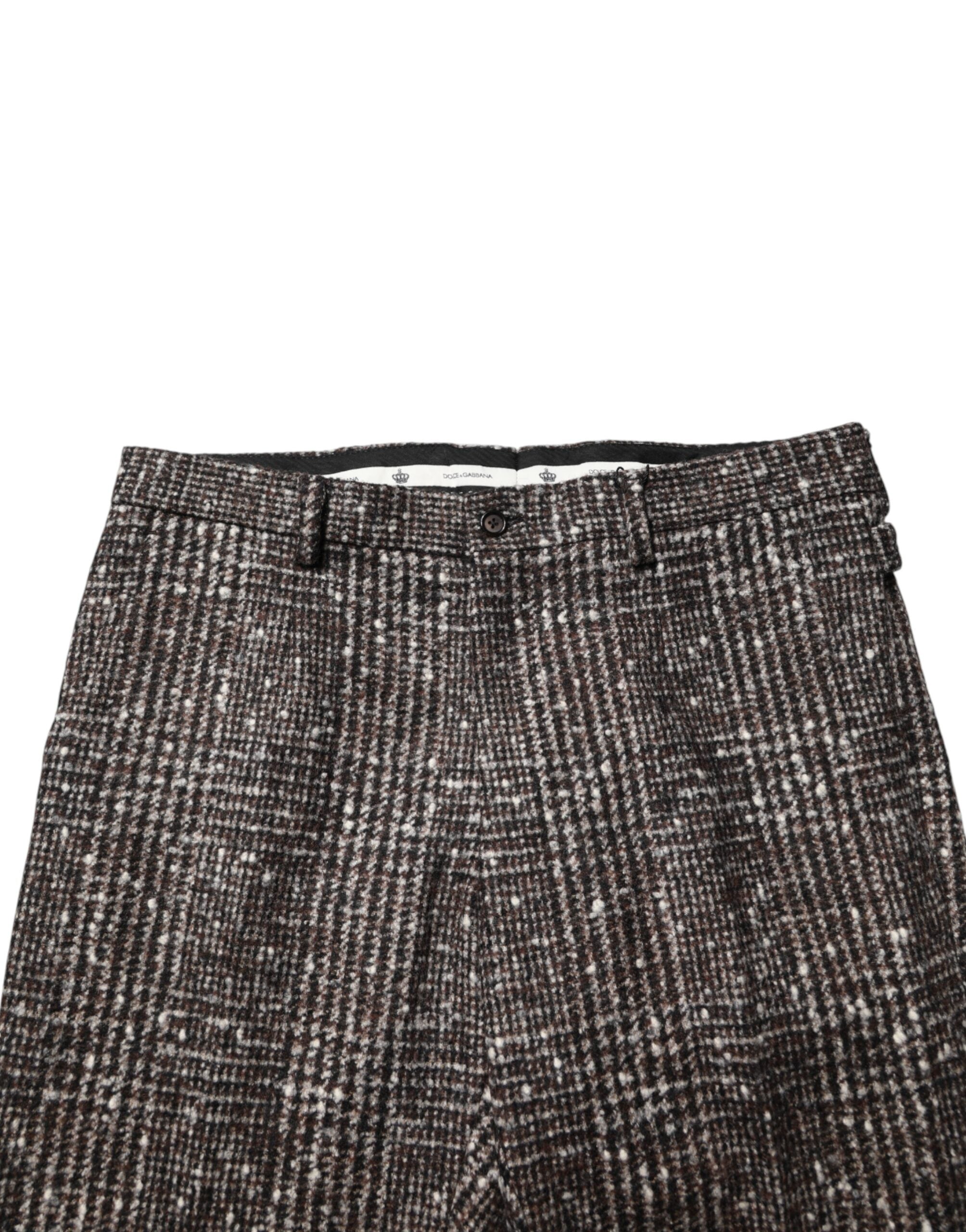 Dolce & Gabbana Brown Wool Plaid Skinny Trousers for Dresses-5