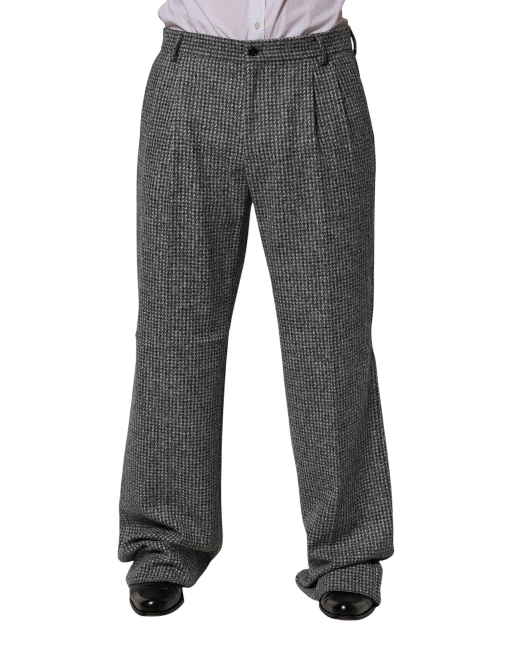 Dolce & Gabbana Grey Houndstooth Straight-Leg Trousers-2