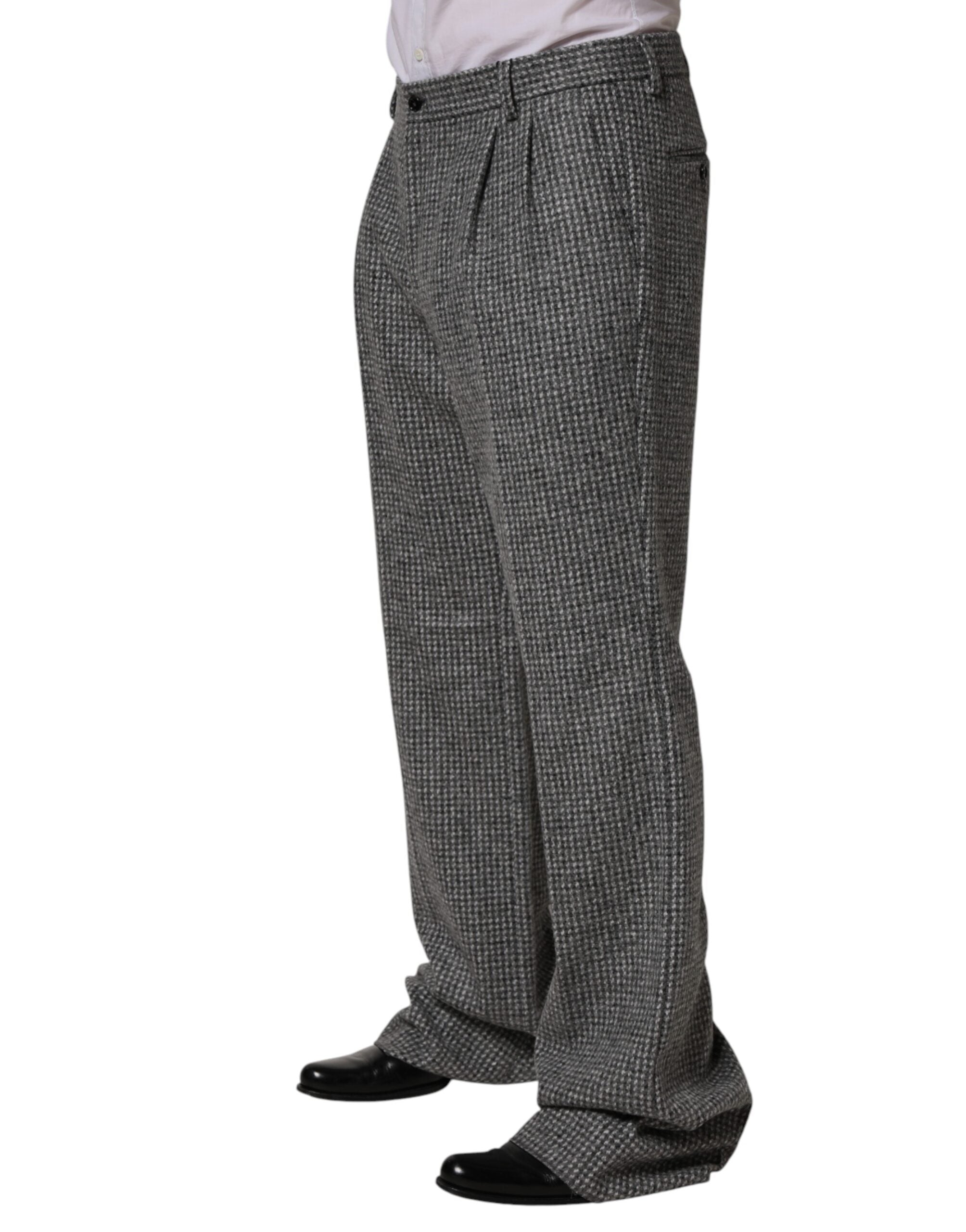 Dolce & Gabbana Grey Houndstooth Straight-Leg Trousers-3