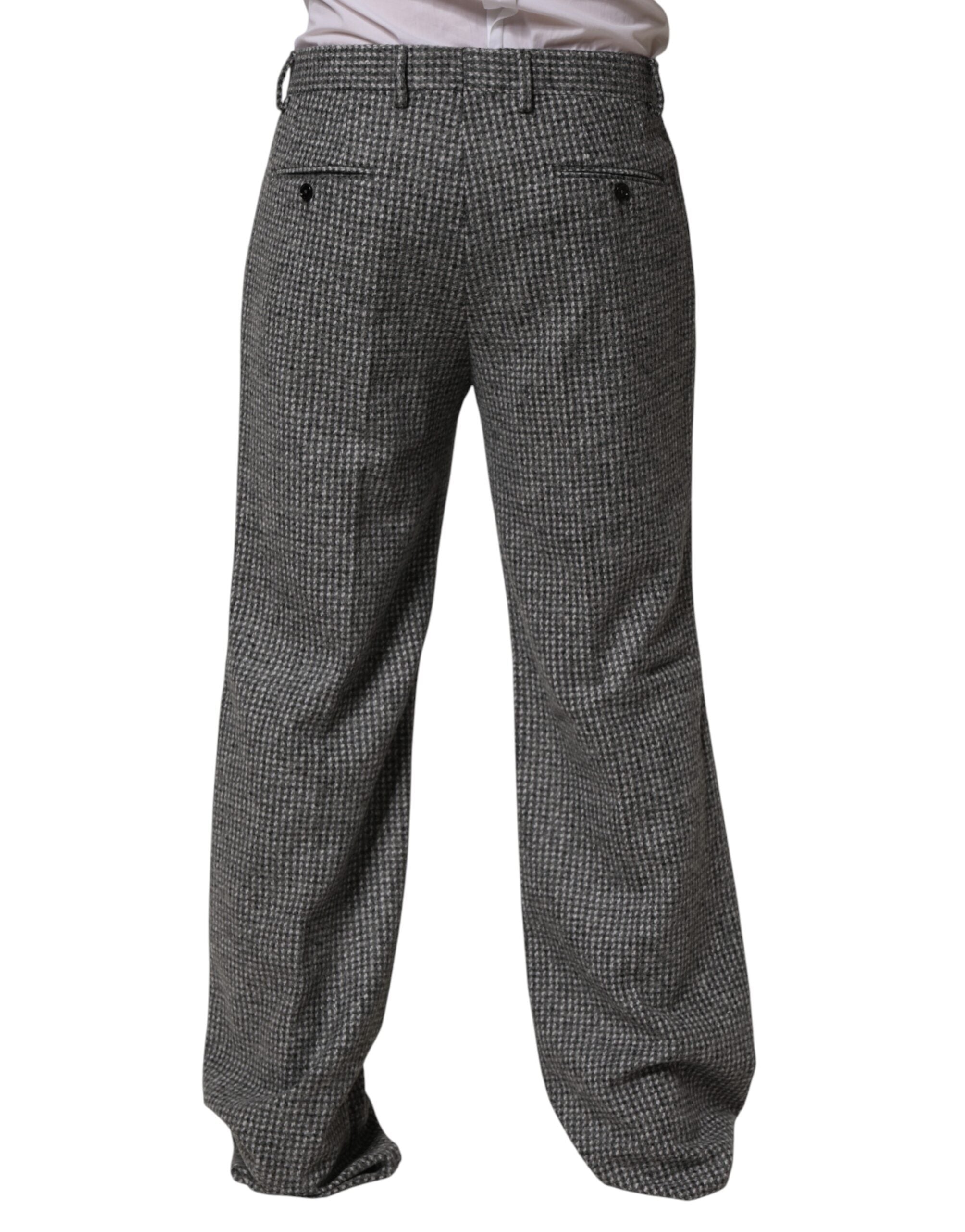 Dolce & Gabbana Grey Houndstooth Straight-Leg Trousers-4