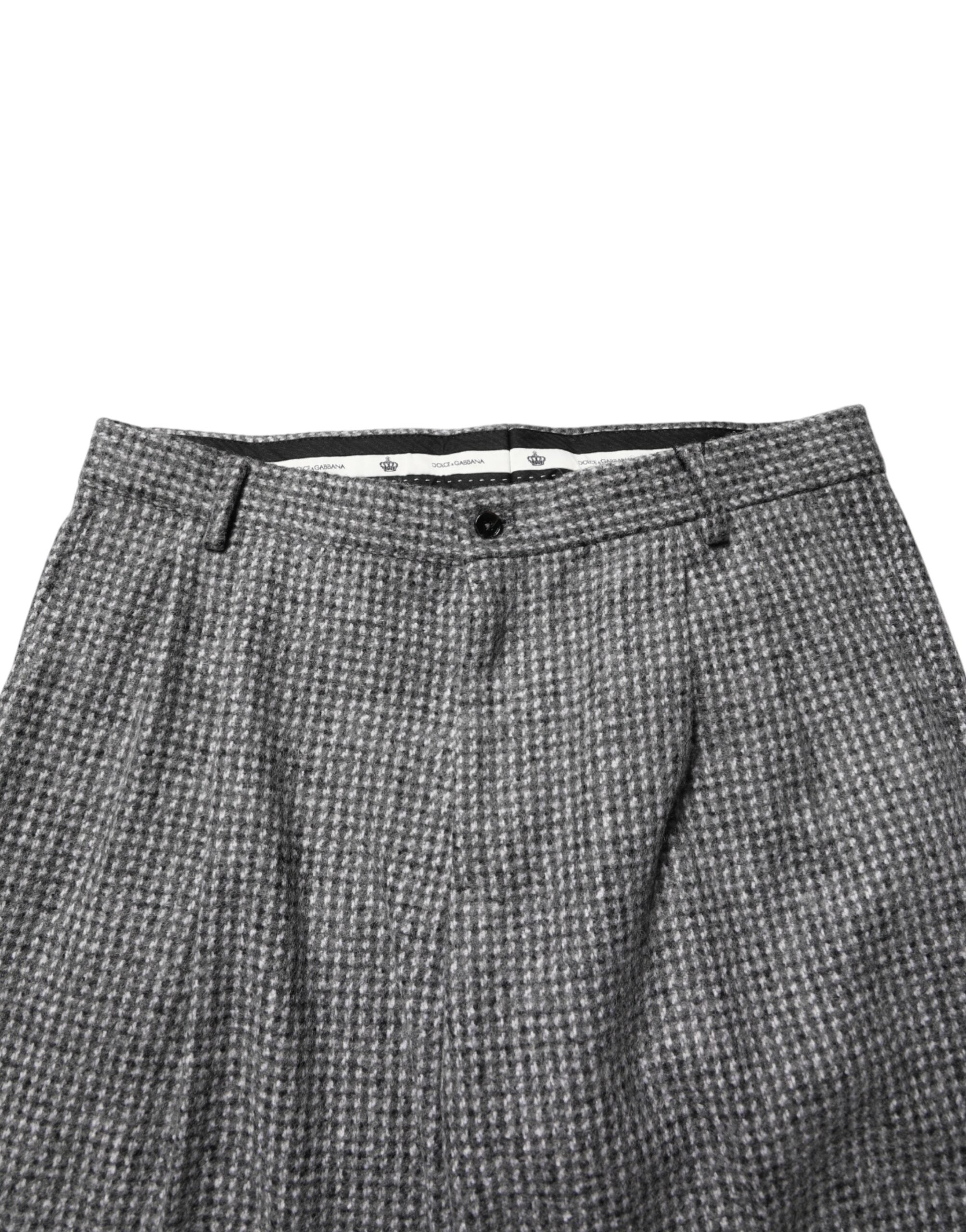 Dolce & Gabbana Grey Houndstooth Straight-Leg Trousers-5