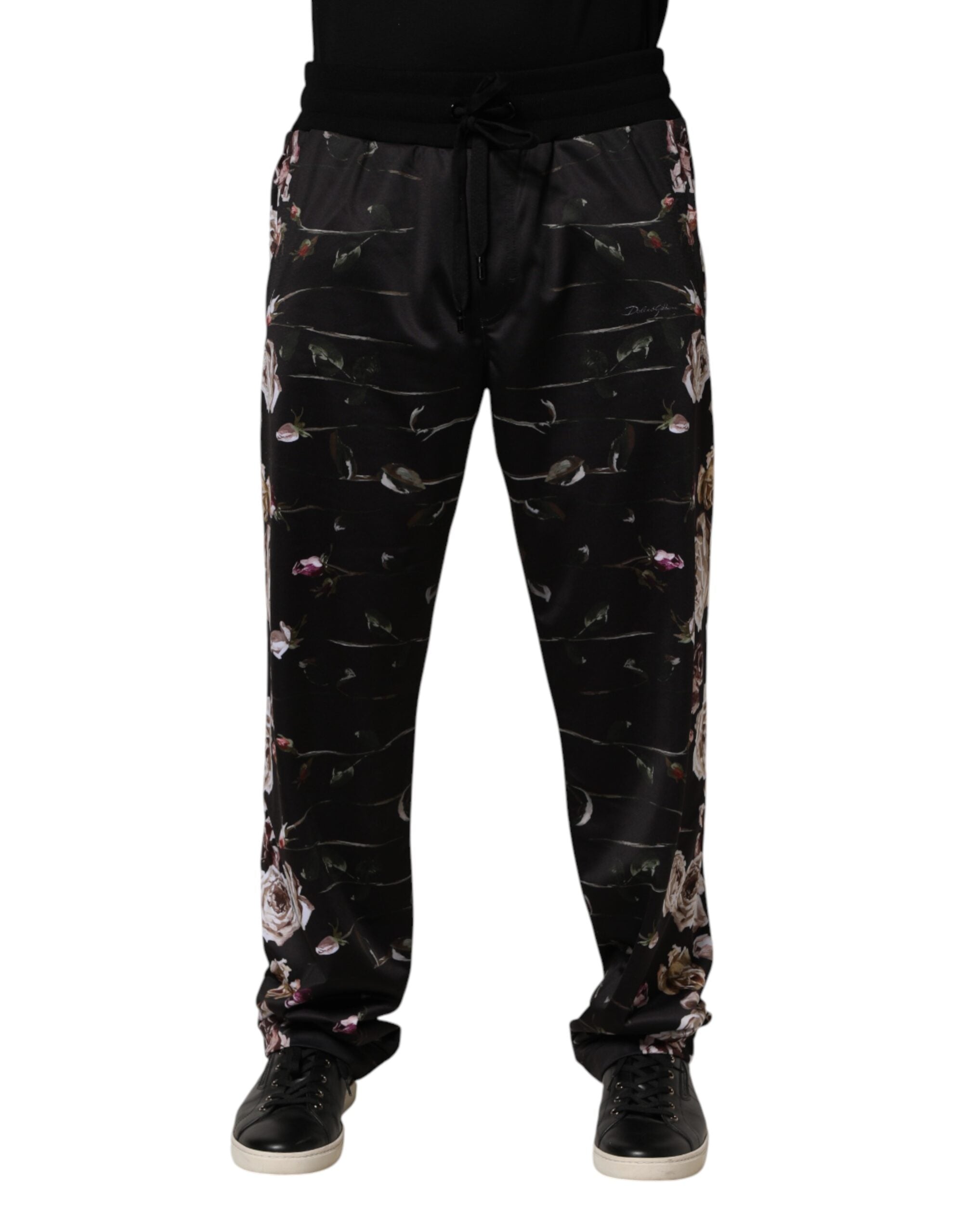Dolce & Gabbana Black Floral Straight-Leg Chinos