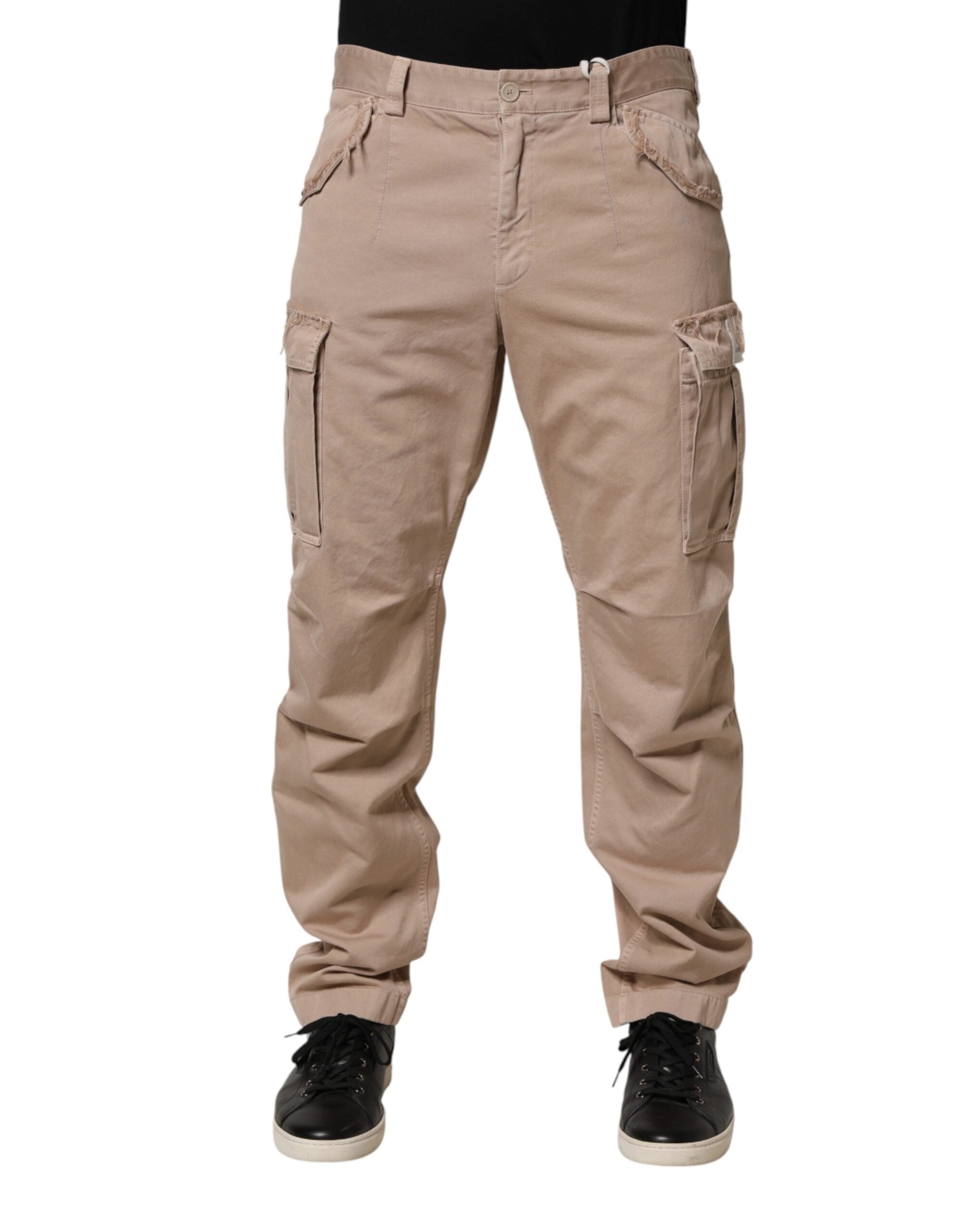 Dolce & Gabbana Men's Beige Chino Pants with Straight Leg and Cargo Pockets-2