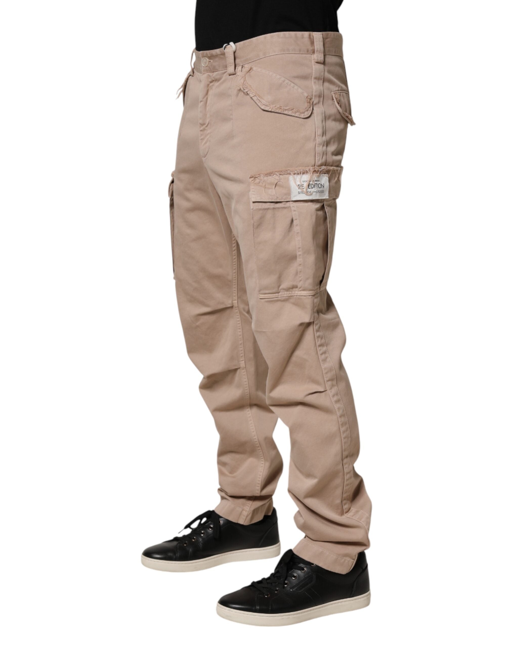 Dolce & Gabbana Men's Beige Chino Pants with Straight Leg and Cargo Pockets-3