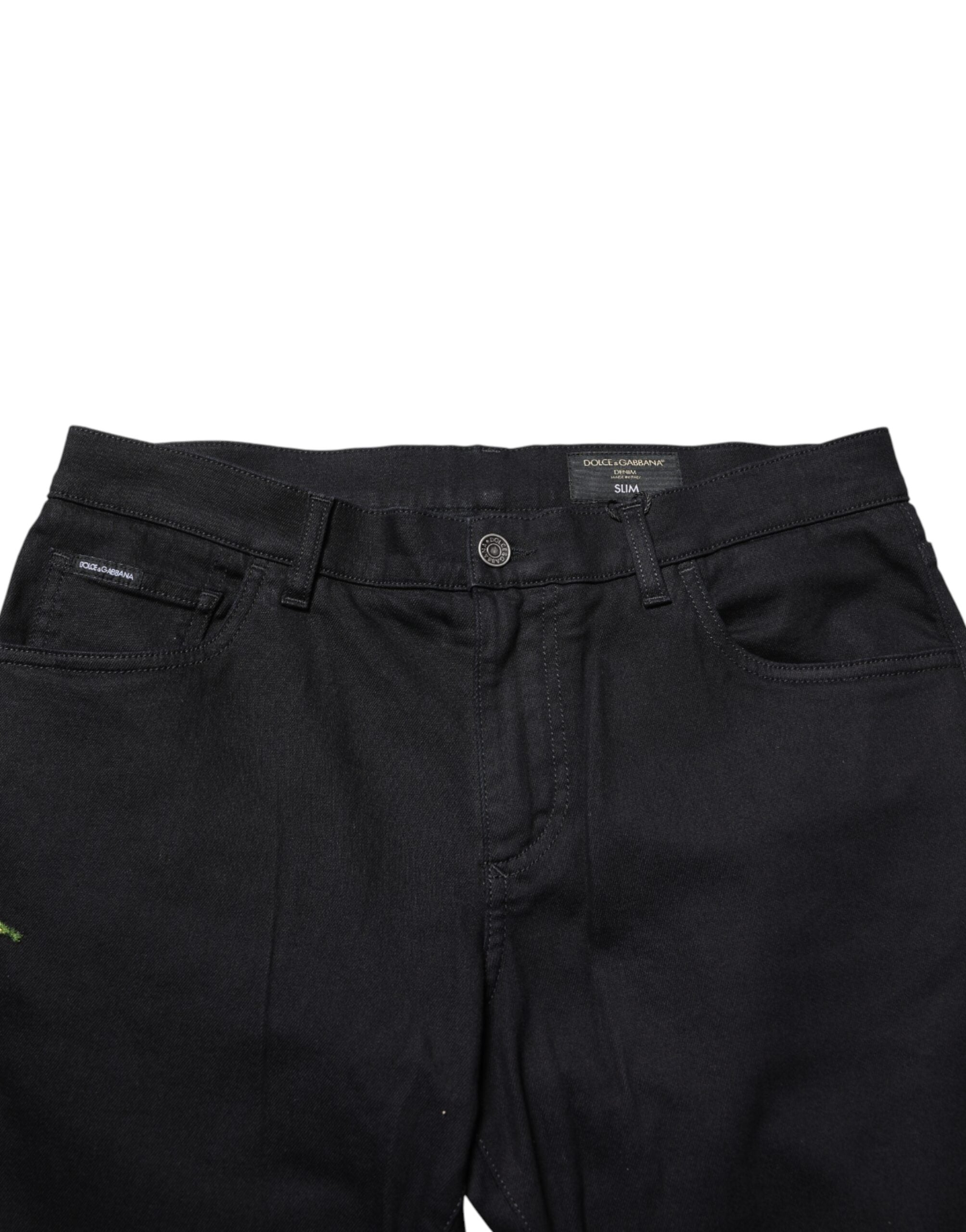 Dolce & Gabbana Men's Black Floral Cotton Skinny Jeans-5