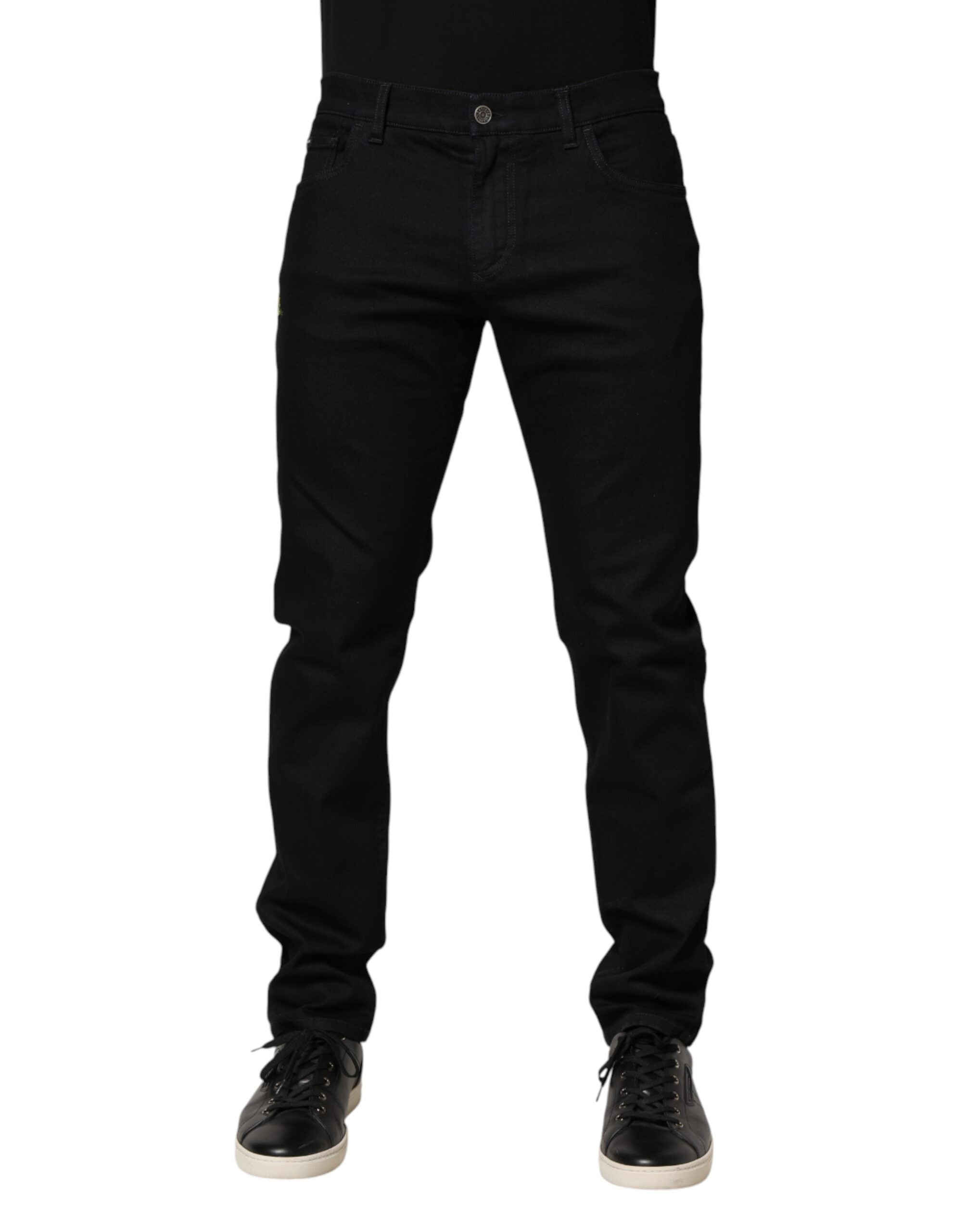 Dolce & Gabbana Men's Black Floral Cotton Skinny Jeans-2