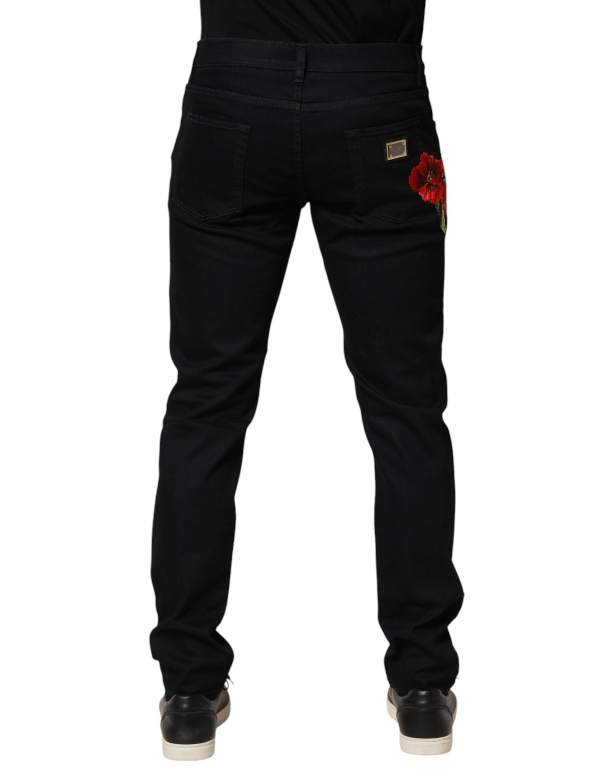 Dolce & Gabbana Men's Black Floral Cotton Skinny Jeans-4