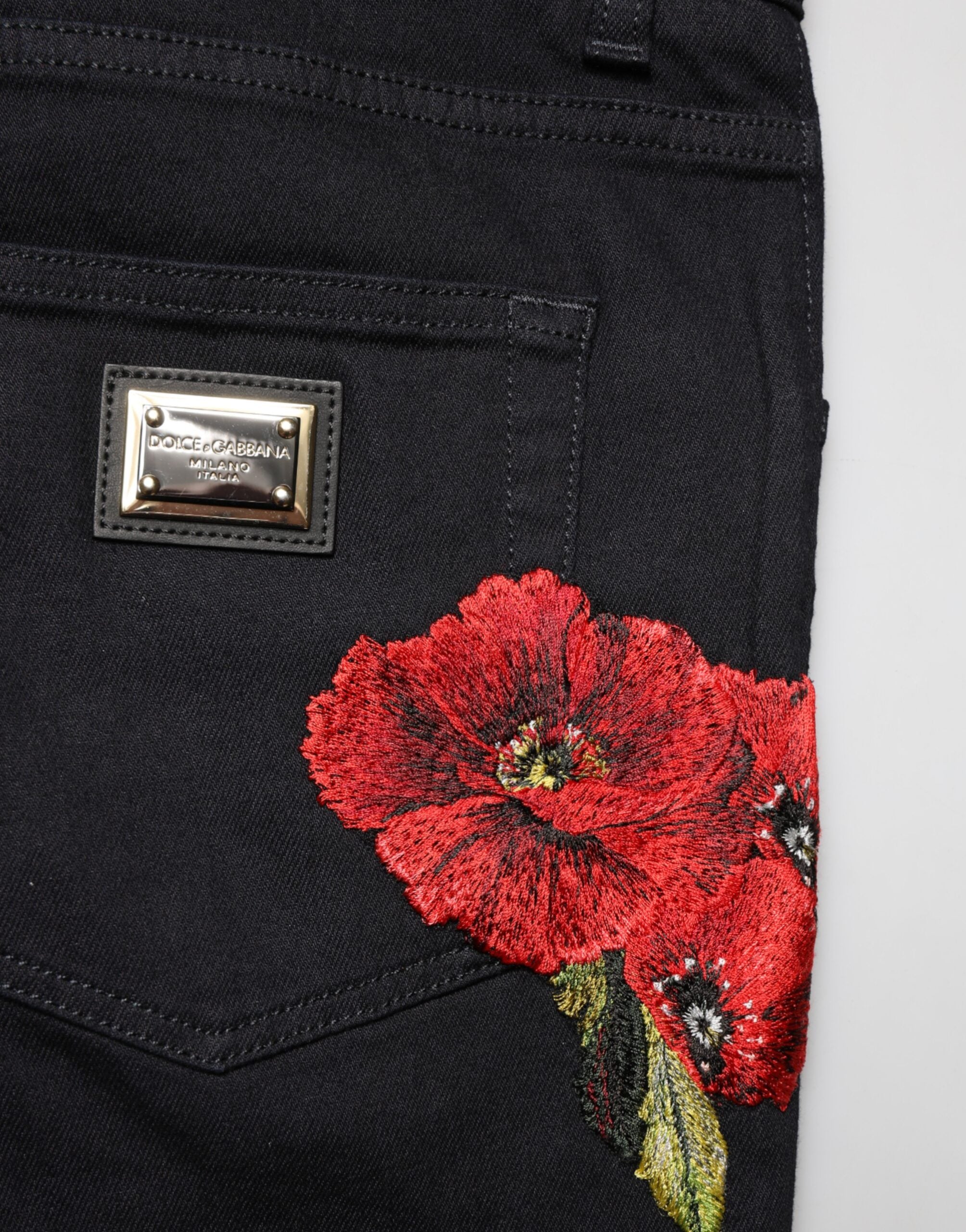 Dolce & Gabbana Men's Black Floral Cotton Skinny Jeans-6