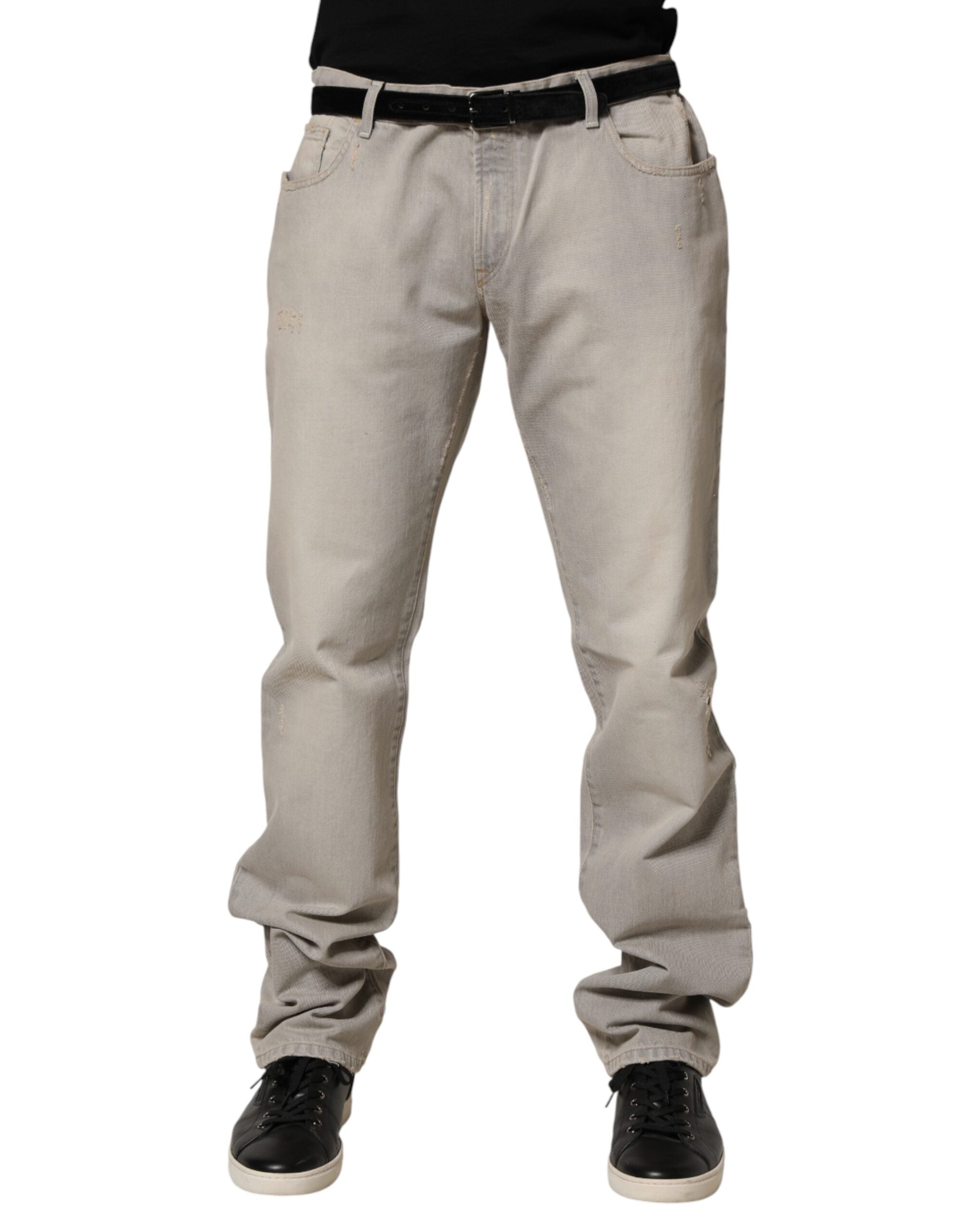 Dolce & Gabbana Light Grey Straight Cotton Denim Trousers-2