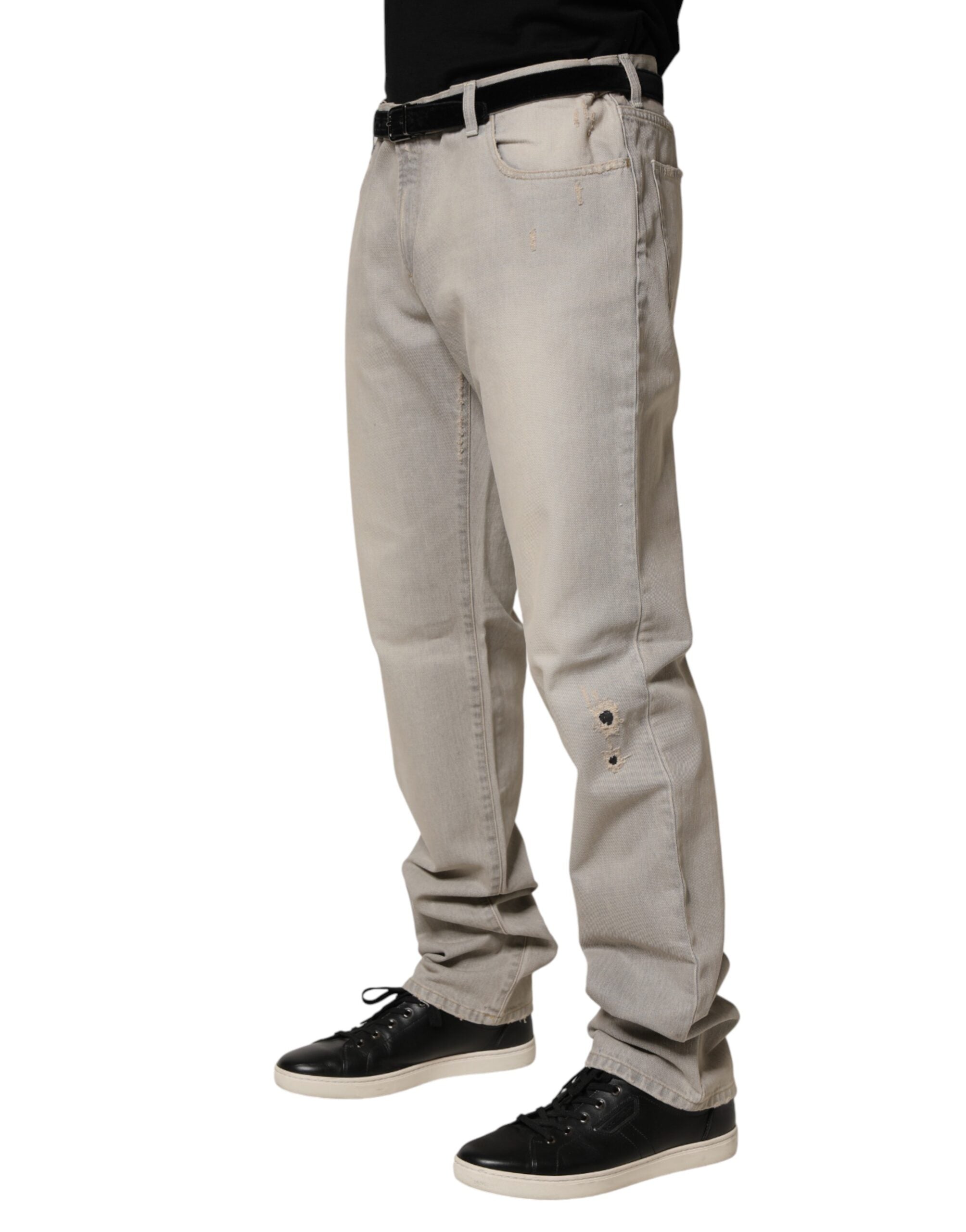 Dolce & Gabbana Light Grey Straight Cotton Denim Trousers-3