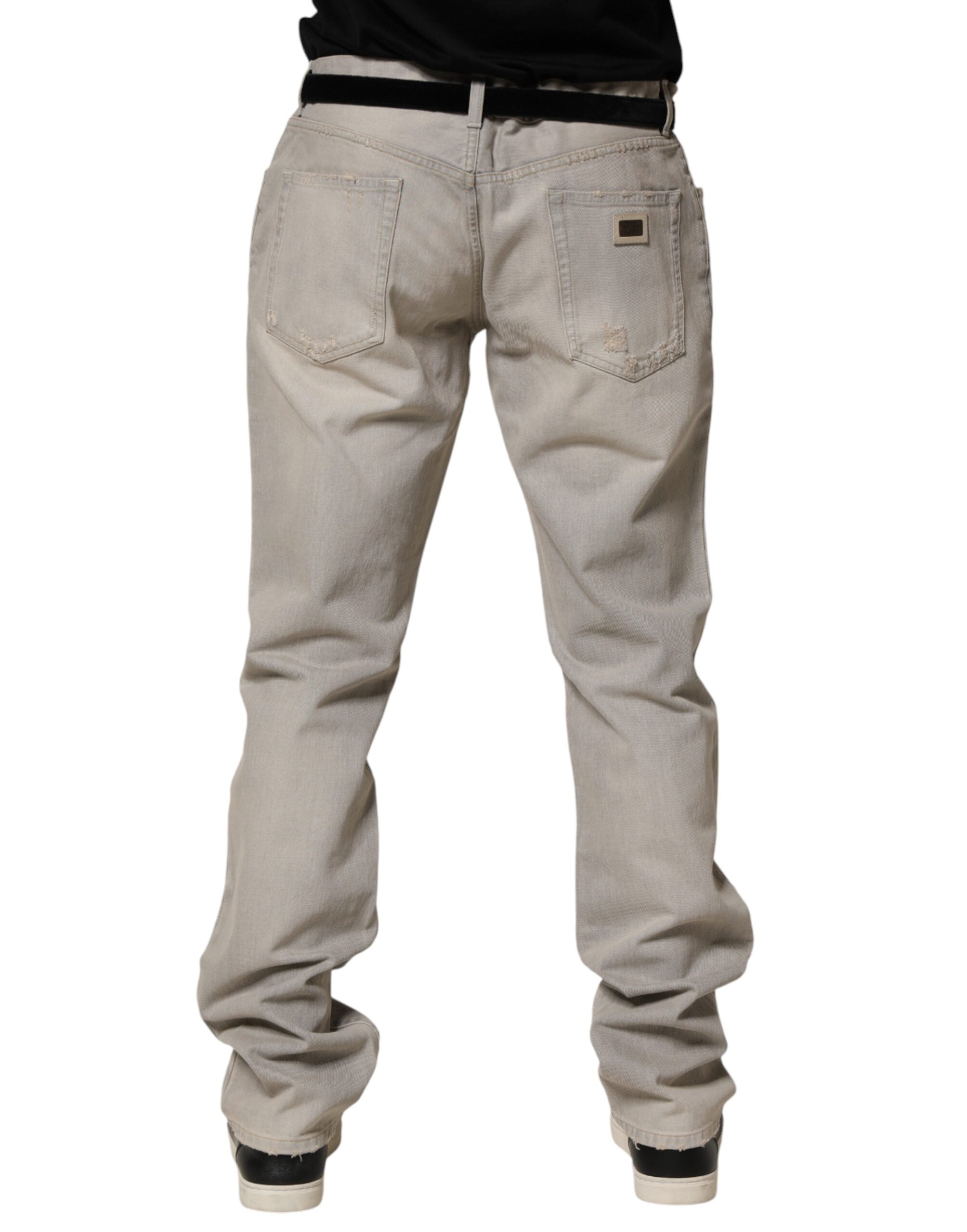 Dolce & Gabbana Light Grey Straight Cotton Denim Trousers-4
