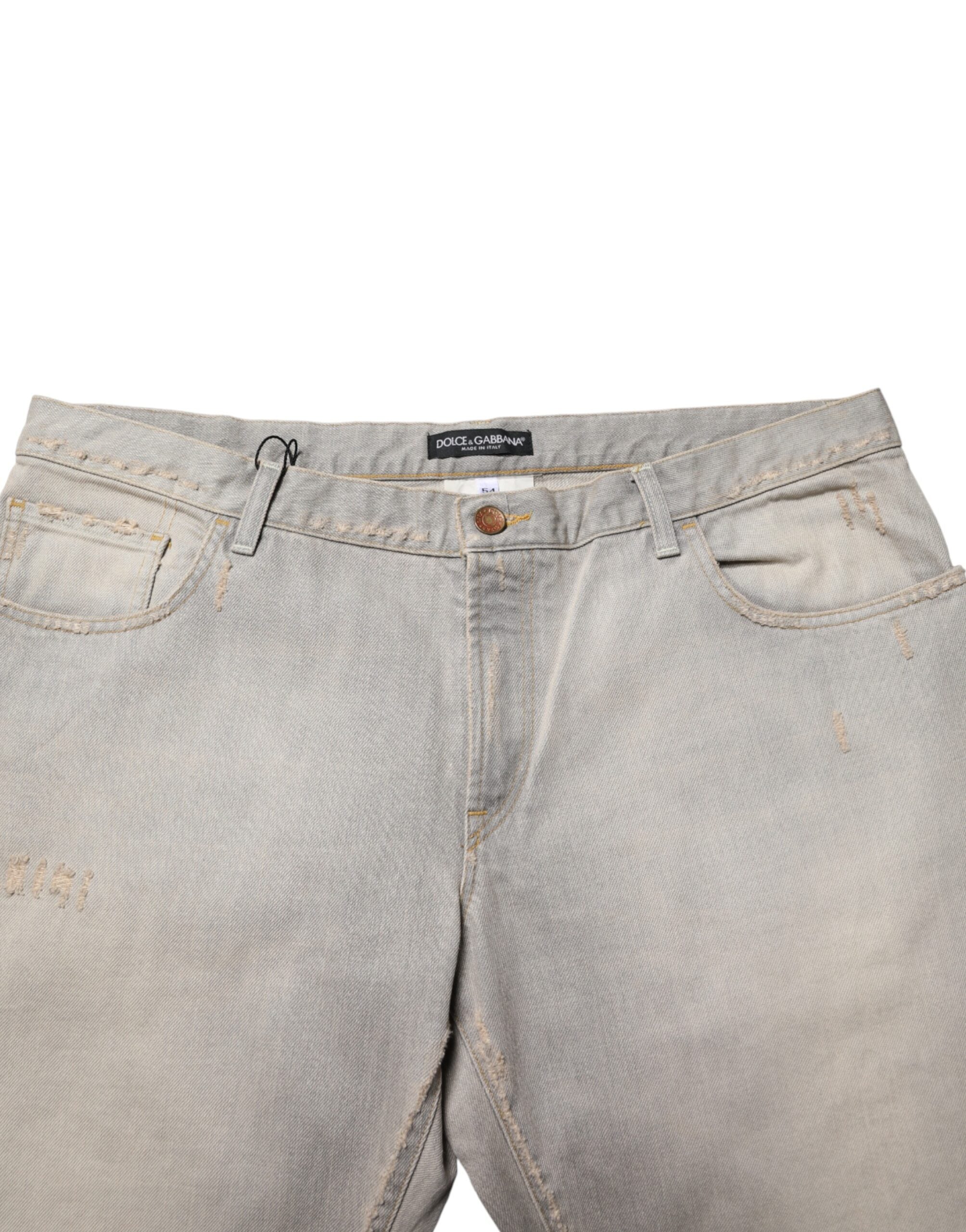 Dolce & Gabbana Light Grey Straight Cotton Denim Trousers-5