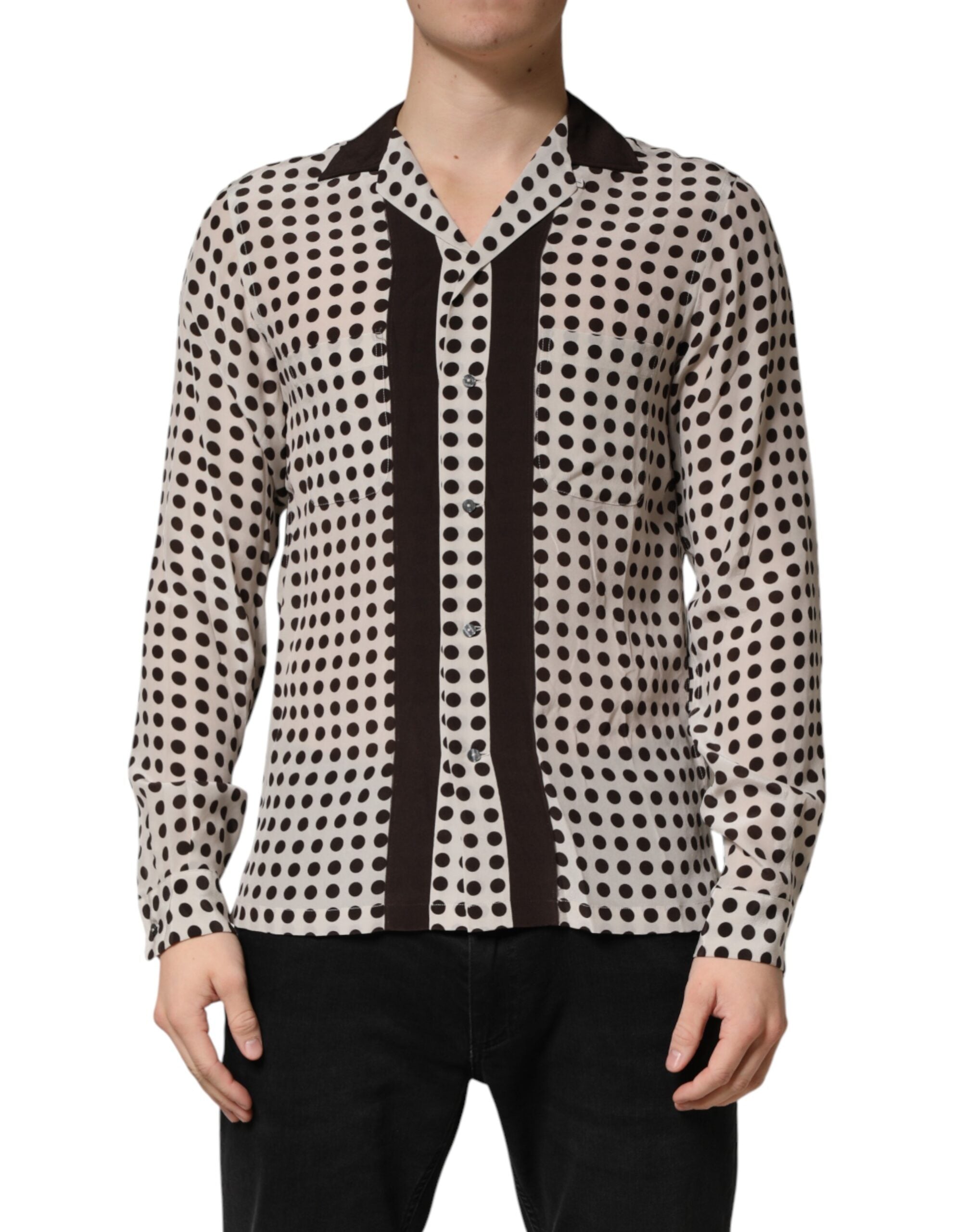 Dolce & Gabbana Men's White and Black Polka Dot Silk Shirt-2
