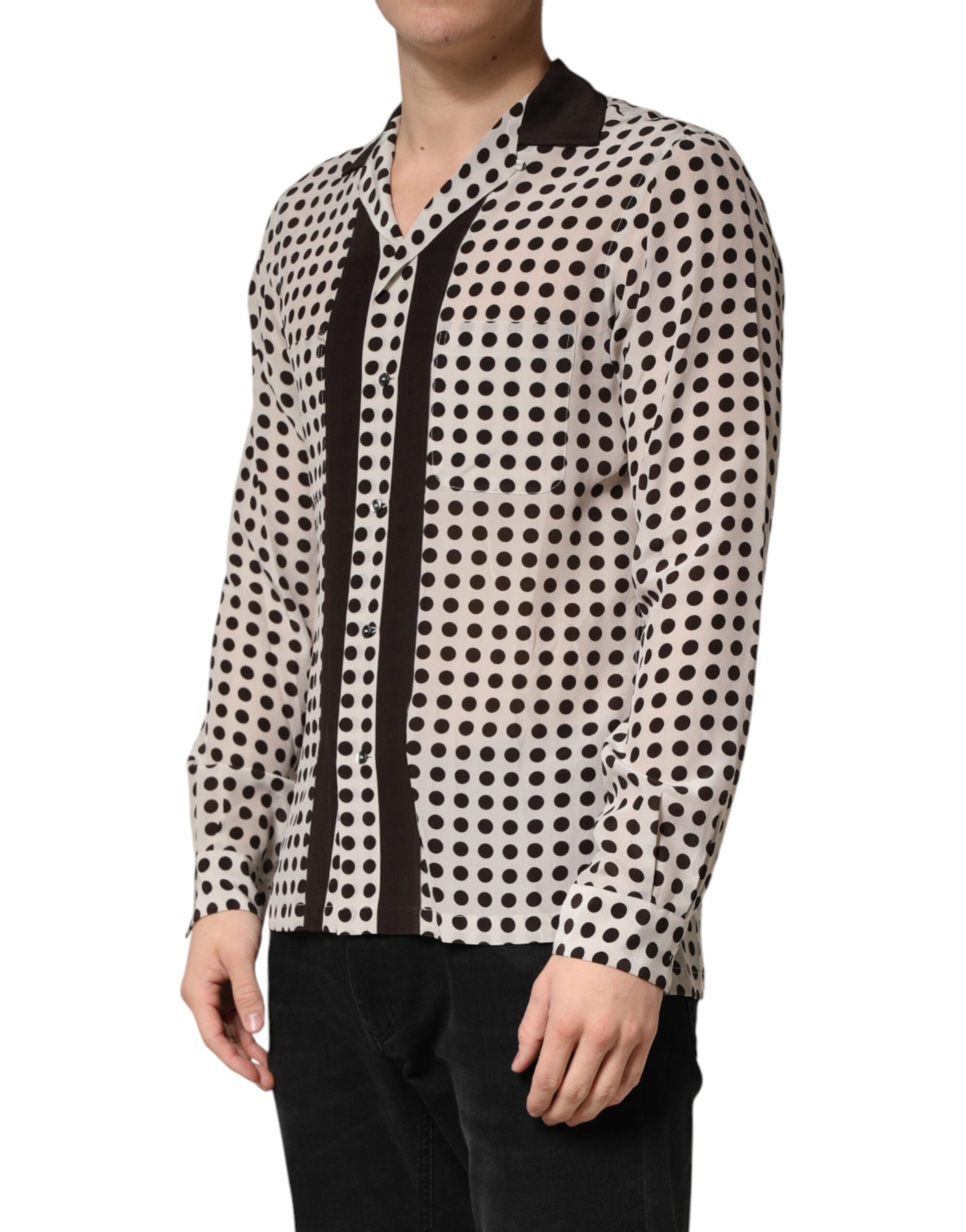 Dolce & Gabbana Men's White and Black Polka Dot Silk Shirt-3