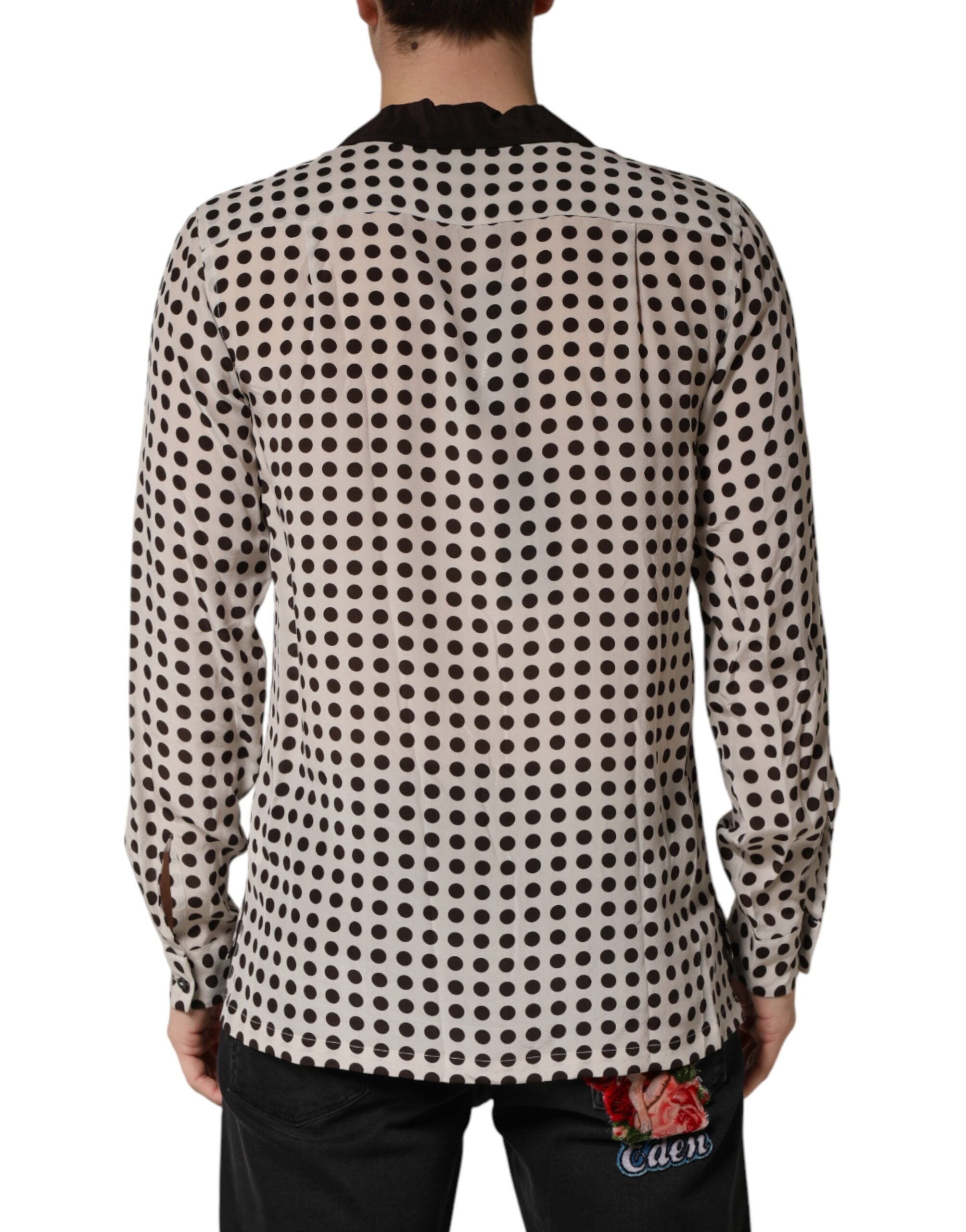 Dolce & Gabbana Men's White and Black Polka Dot Silk Shirt-4